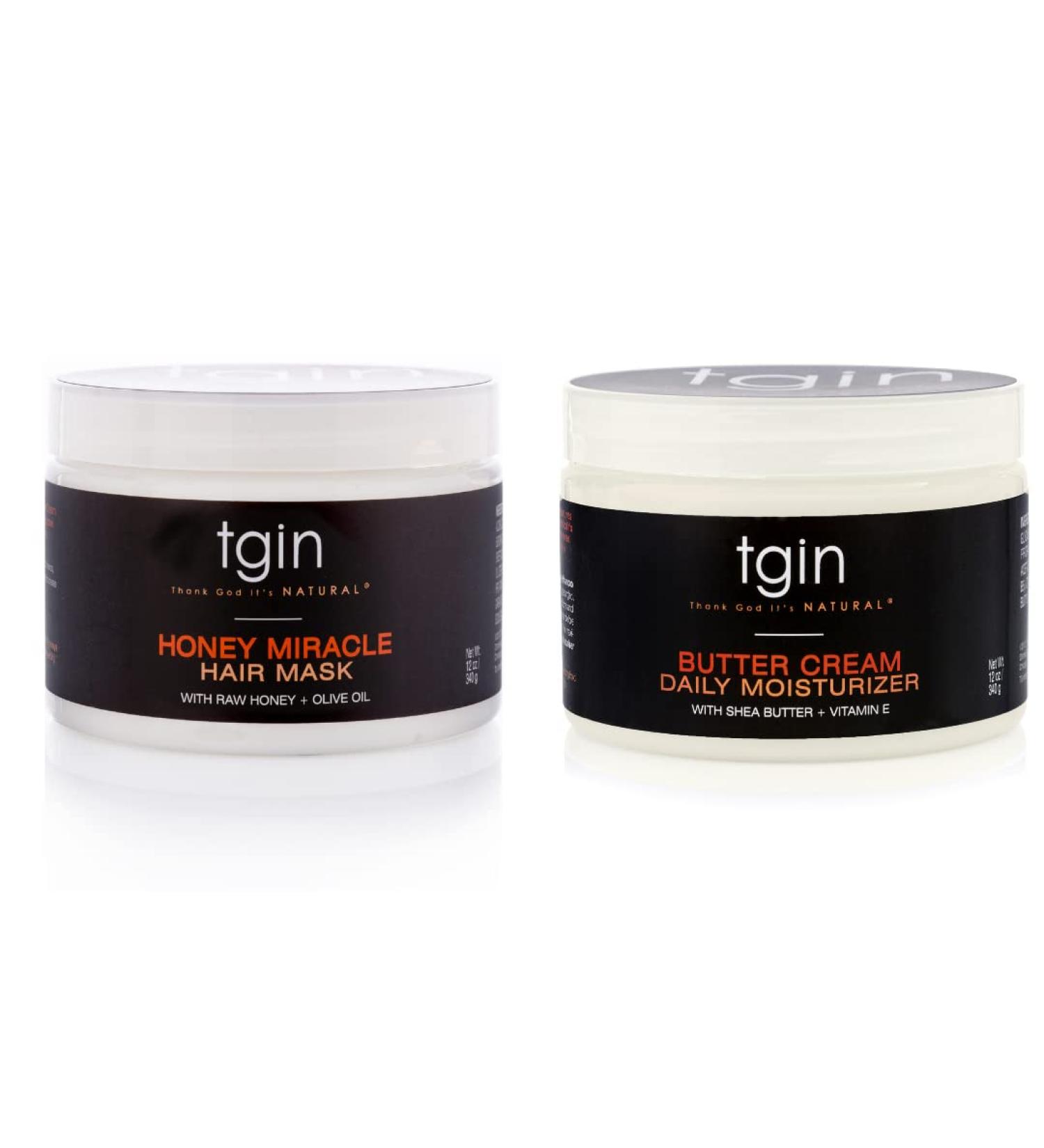 tgin Butter Cream Daily Moisturizer & Honey Miracle Hair Mask Duo - 12 Oz (Pack of 2) for Dry, Curly Hair - Type 3c and 4c - Deep Conditioning Styler - Buy Online on GoSupps.com