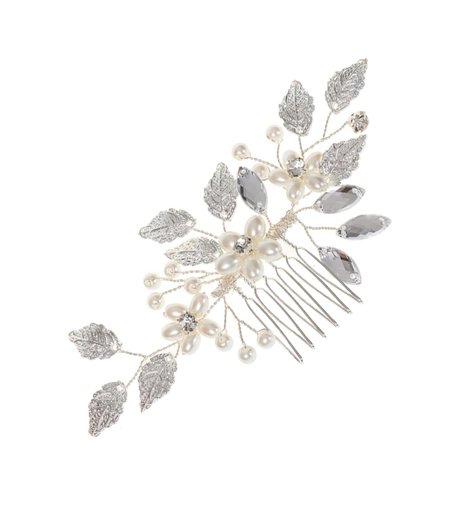 FRCOLOR Bridal Hair Accessories Bridal Headpieces for Wedding Hair Accessories for Prom Diamond Hair Accessories Silver Clips for Hair Wedding Pearls Hair Comb Floral Hair Clip Zinc Alloy - Buy Online on GoSupps.com