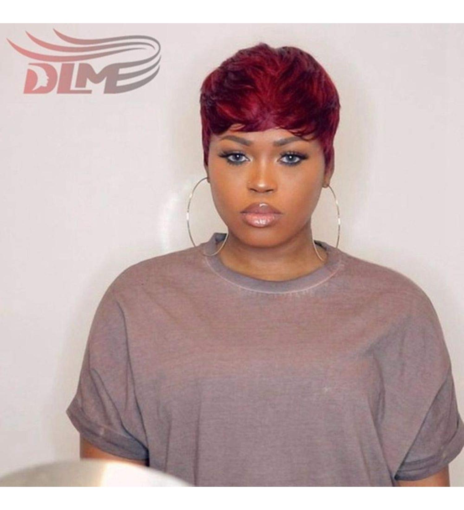 Short Brazilian Virgin Hair Pixie Cut Wig 27 Pieces with Free Part Closure Human Hair Extensions