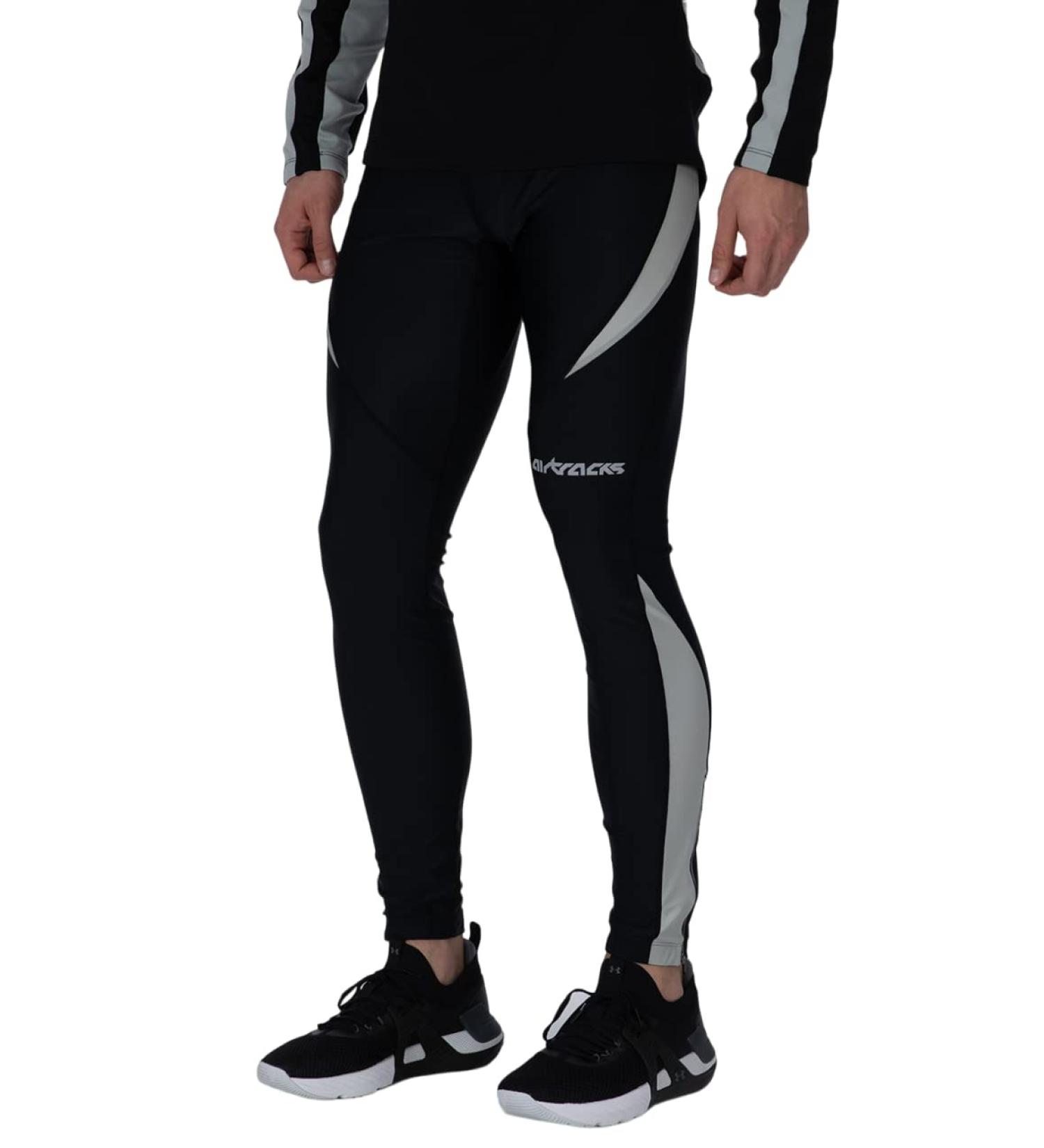 Airtracks Men's Long Running Pants - Functional Compression Tights Breathable & Reflective XL Black-Grey for Optimal Performance - Buy Online on GoSupps.com