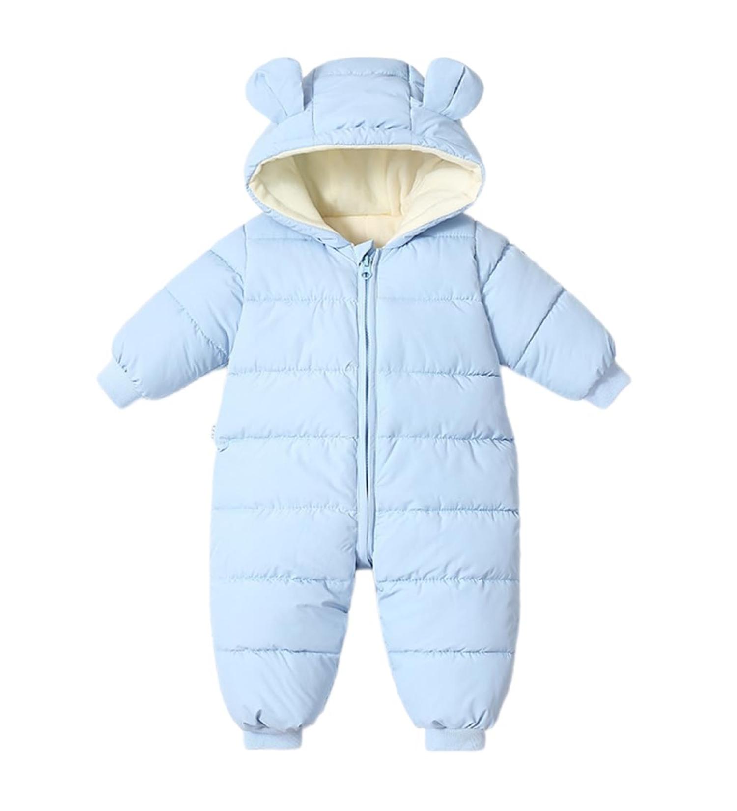 BRONG Baby Winter Snowsuit Coat | Hooded Fleece Romper Outerwear | Blue 18-24 Months - Buy Online on GoSupps.com