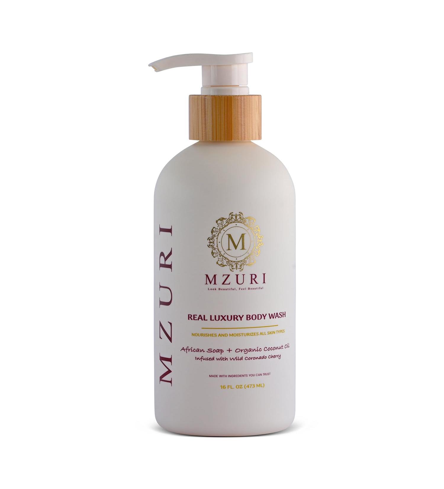 MZURI Body Wash African Black Soap Organic Coconut Oil & Wild Coronado Cherry Moisturizing Hydrating & Gentle Formula for Dry Sensitive Skin Shea Butter Luxury Body Wash - 16 Fl. Oz Organic Coconut Oil Infused Wild  - Buy Online on GoSupps.com