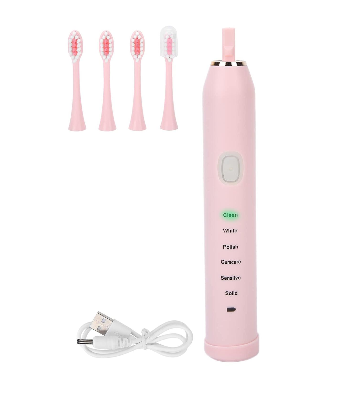 FILFEEL Electric Toothbrush - Rechargeable Whitening Teeth Cleaner Portable for Adults 4 Brush Heads - Pink - Buy Online on GoSupps.com