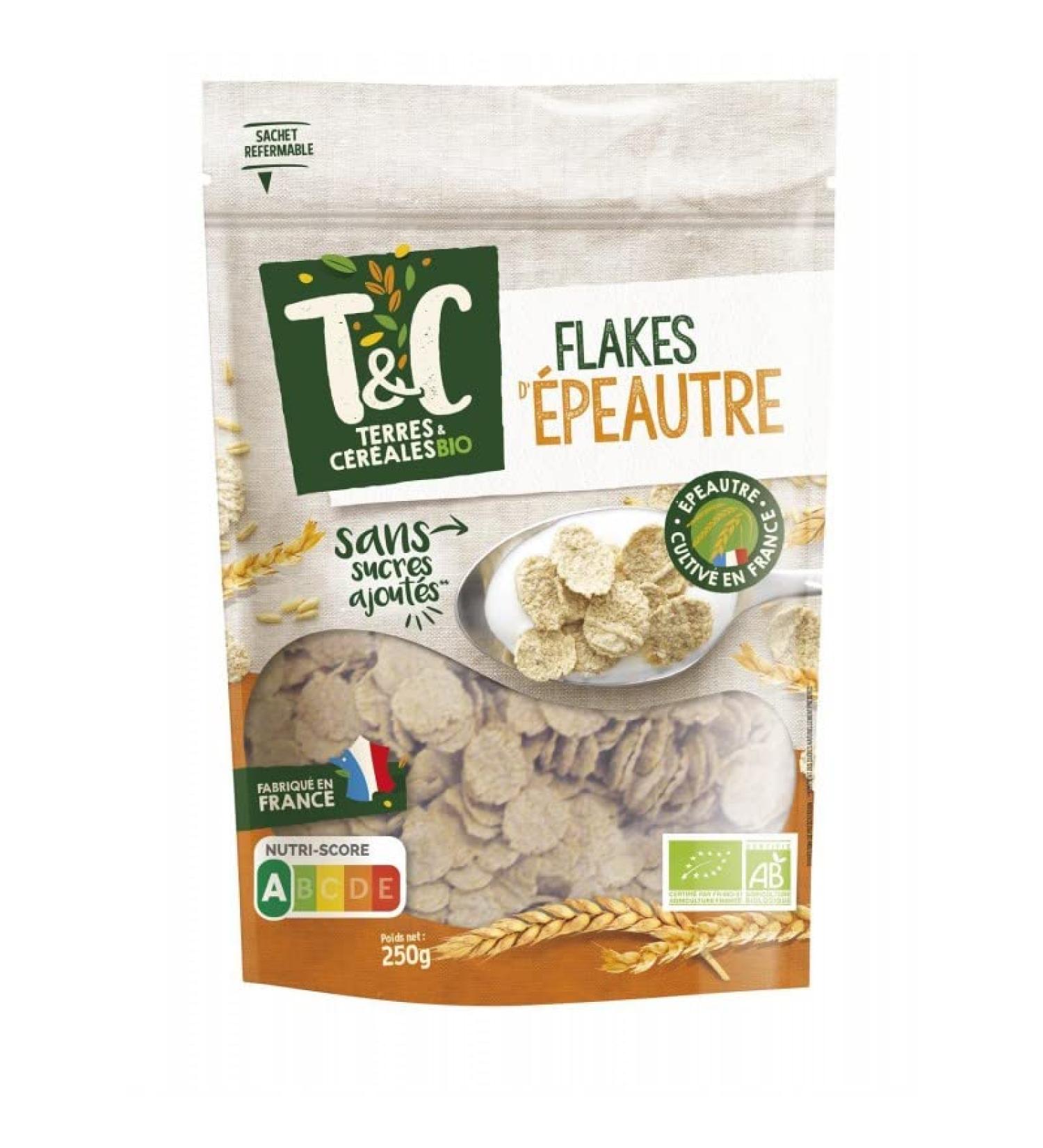 TERRES ET CEREALES - D licieux Flakes peautre Bio 250G - Id al pour une alimentation saine et quilibr e - Certifi biologique - Lot De 4
