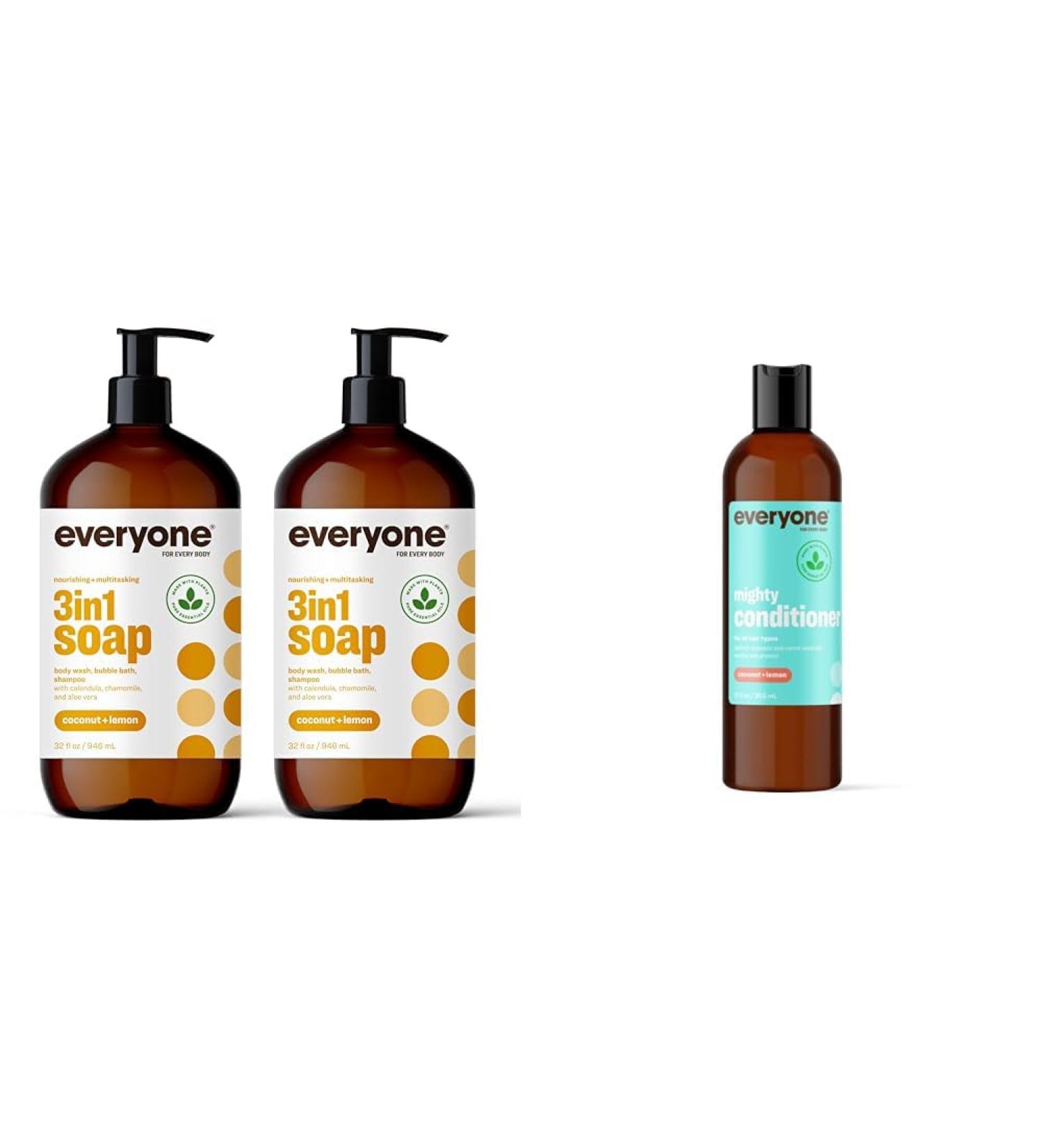 Everyone 3-in-1 Soap Body Wash Bubble Bath Shampoo 32 Ounce (Pack of 2) Coconut and Lemon Coconut Cleanser with Plant Extracts and Pure Essential Oils & Mighty Conditioner 12 OZ - Buy Online on GoSupps.com