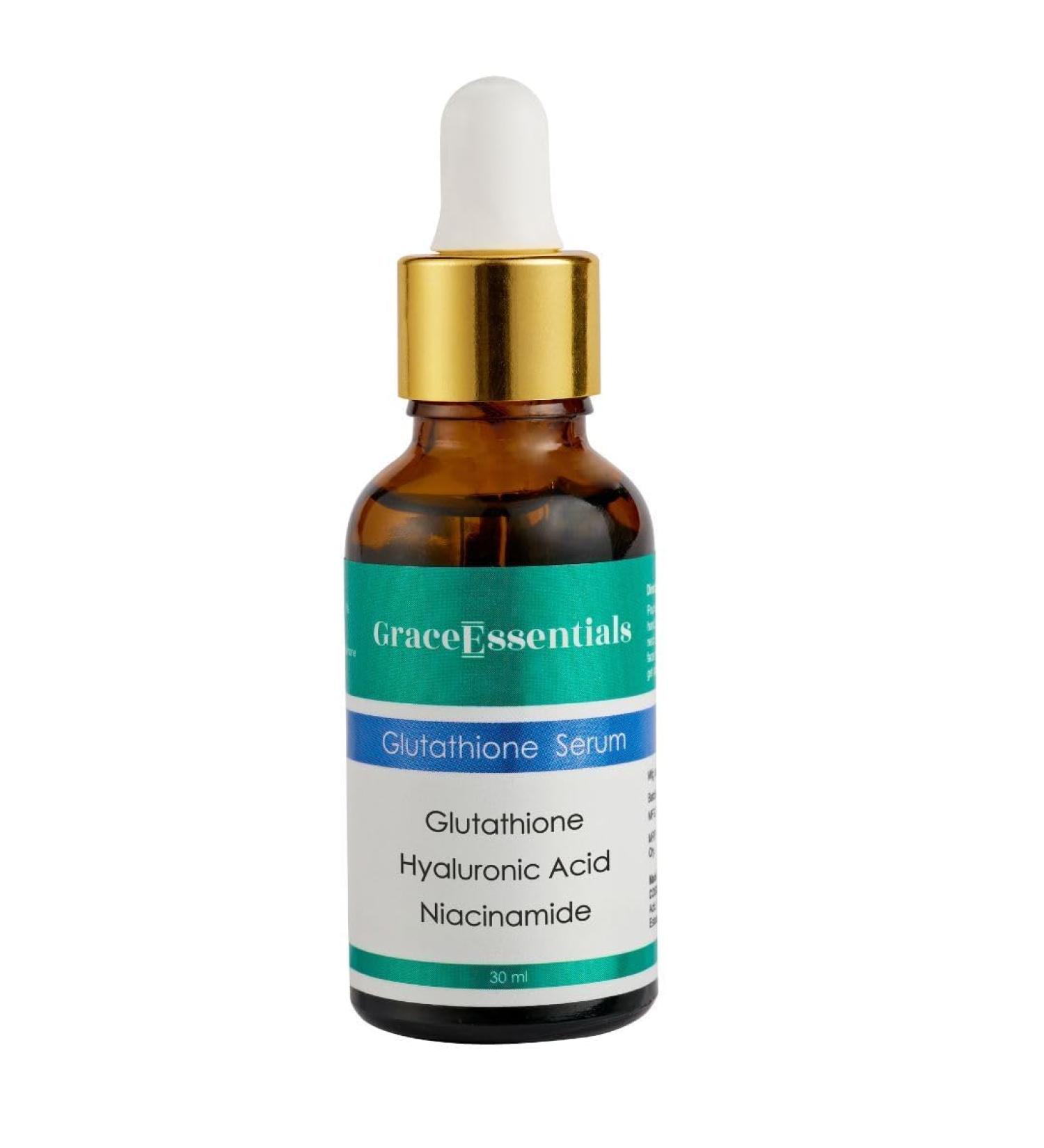 Grace Essentials 10% Glutathione face serum with Niacinamide Hyaluronic Acid and Vitamin C for Glowing Skin | Effective for Pore Minimizing | Hydrates and Repairs Skin | For Men and Women 30ml - Buy Online on GoSupps.com