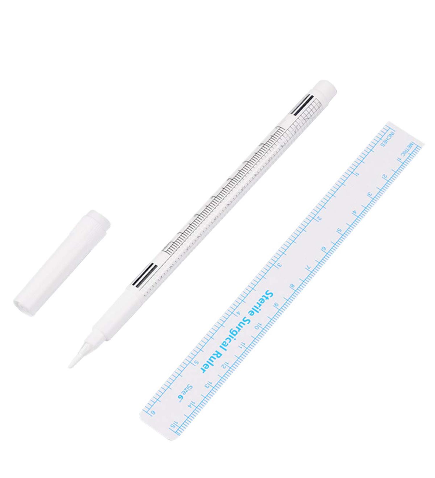 Microblading White Marker Pen Set with Ruler - 2PCS | Permanent Makeup Eyebrow Positioning Tools - Buy Online on GoSupps.com