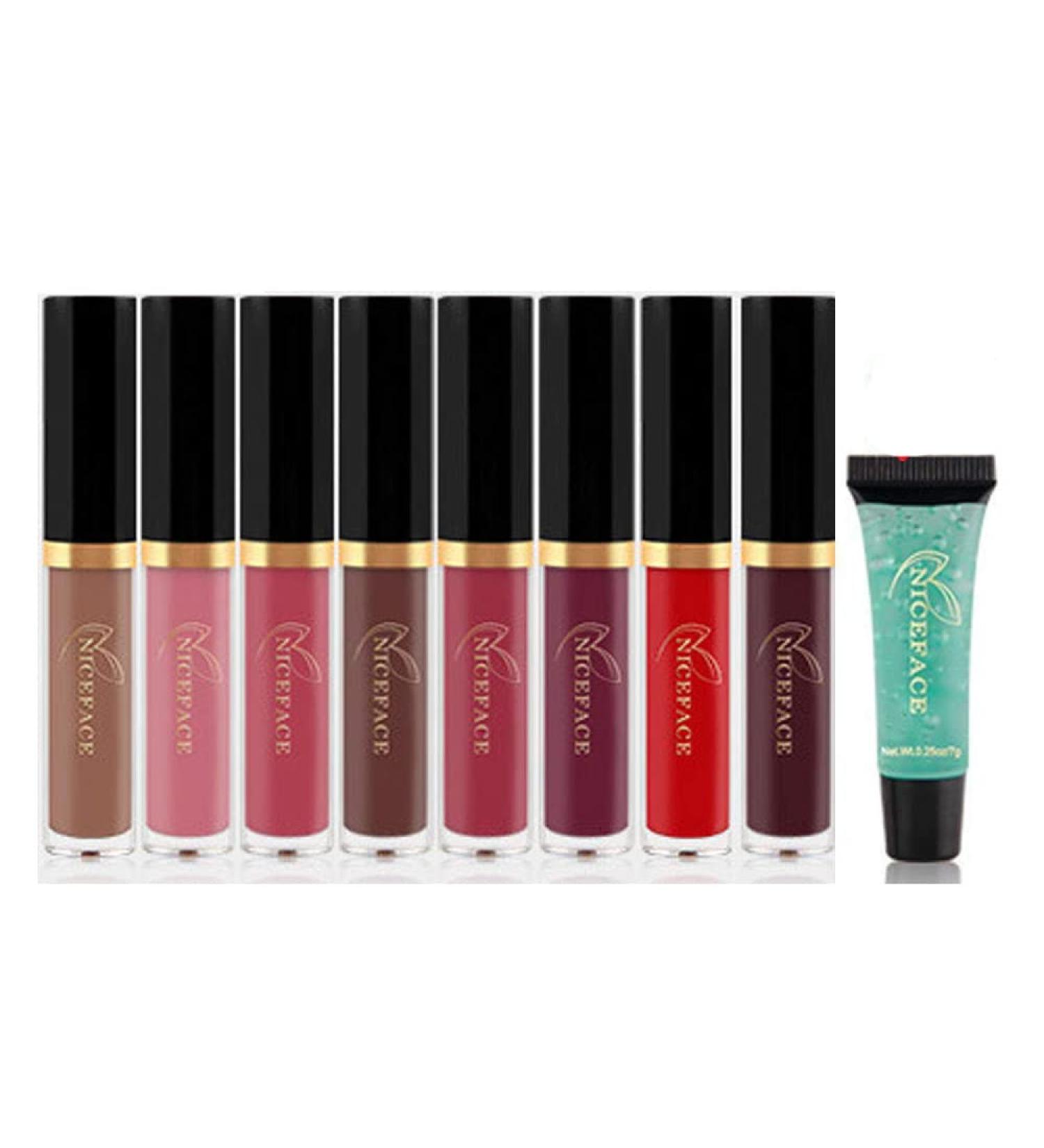 NICEFACE Matte Nude Lipstick Set - 8 Waterproof Long Lasting Colors | Non-Stick Cup Liquid Lipstick & Makeup Remover Gel | Perfect for All Skin Tones - Buy Online on GoSupps.com