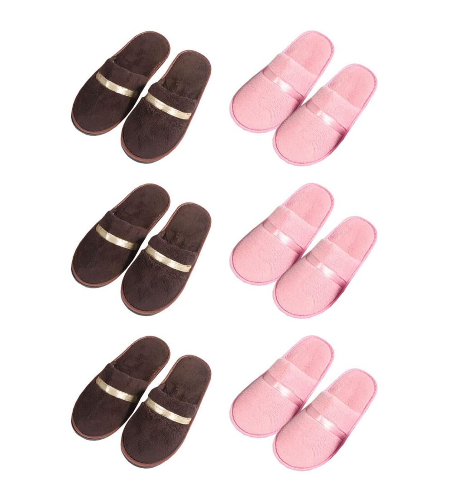 Tianmao 5 Pairs of Universal Coral Fleece Hotel Slippers - Closed Toe Spa & Travel Guest Slippers in Brown & Pink - 28.5 x 11cm - Buy Online on GoSupps.com