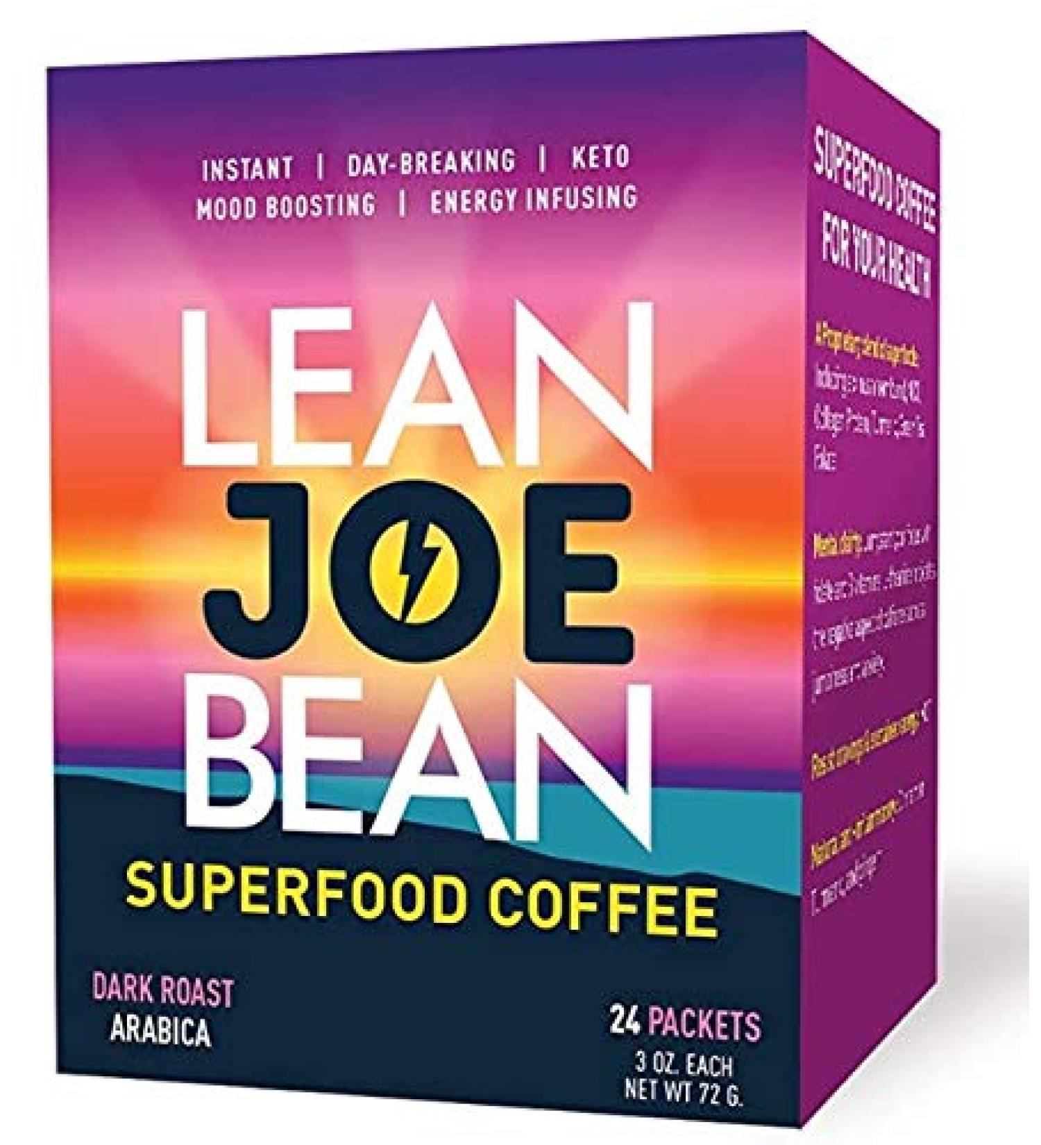 Lean Joe Bean Superfood Coffee | Organic Instant Keto Coffee with Mushrooms, MCT, Collagen, Turmeric, Probiotics & Folate | Mood & Energy Boosting Happy Coffee (24 Count) - Buy Online on GoSupps.com