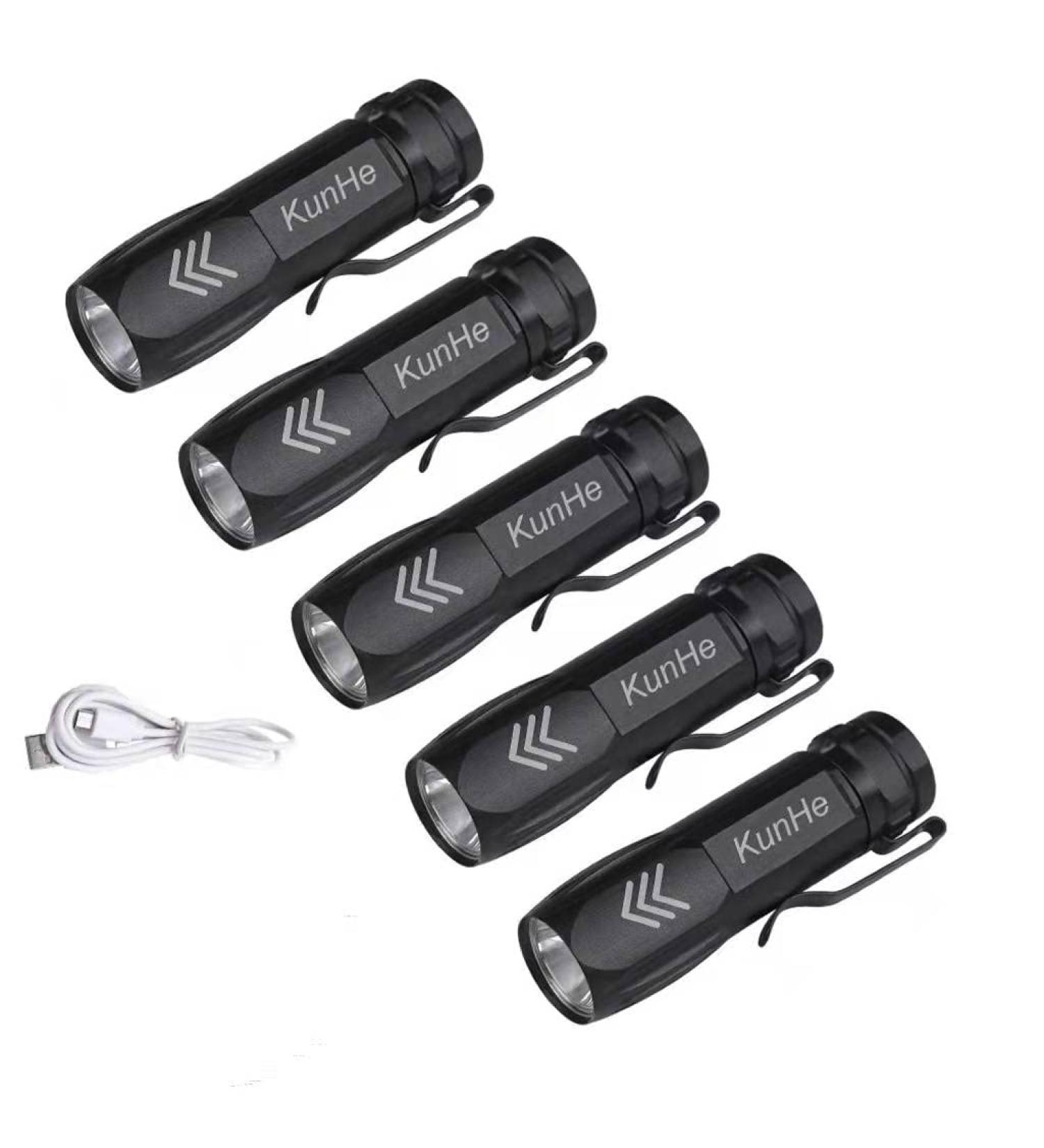 KunHe KH003 Mini Small Pocket LED Flashlight USB Rechargeable High Lumens Bright Powerful flashlights Pack of 5 Style 1 - Buy Online on GoSupps.com