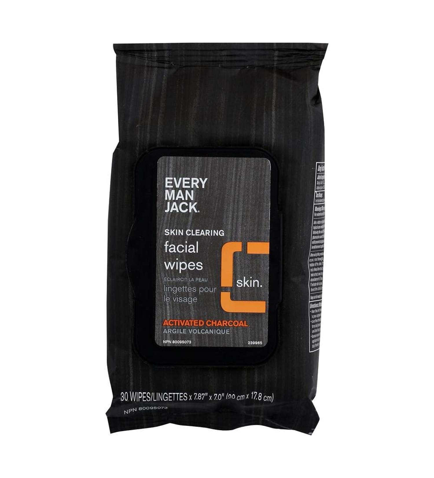EVERY MAN JACK Wipes Facial Oil Defense Volcanic Clay 30 CT