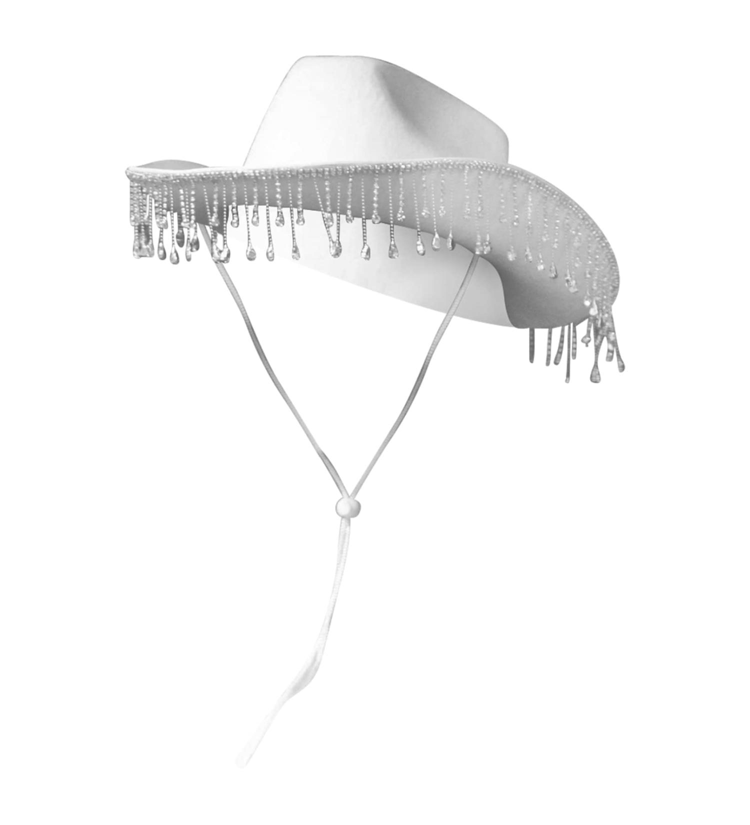 TiaoBug Women's White Cowboy Hat with Diamond Fringe - Bridal Western Cowgirl Hat for Funny Party - Buy Online on GoSupps.com