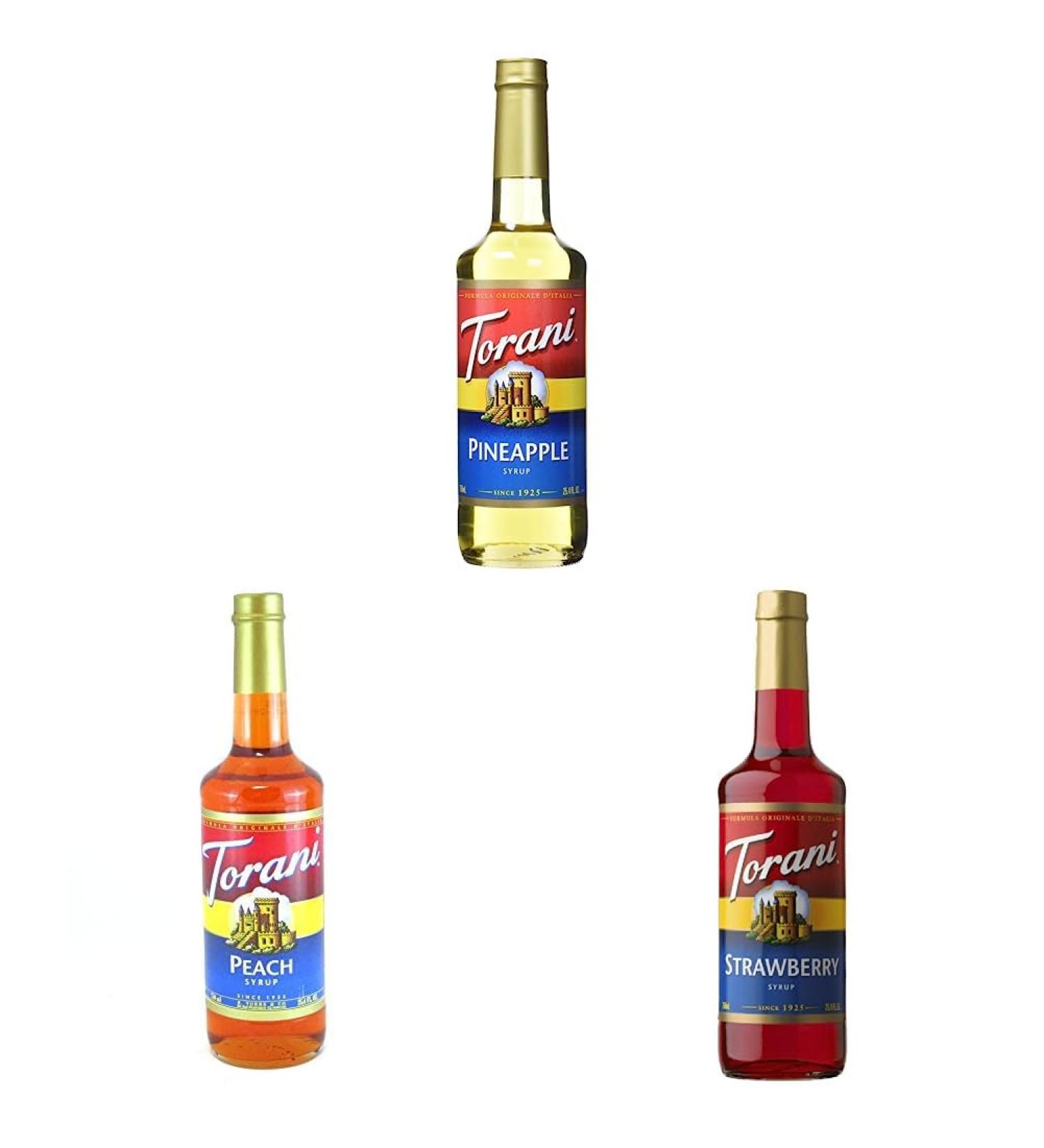 Torani Pineapple Flavour Syrup 750 Milliliter & Torani Peach Flavor Syrup 750ml & Torani C-34016 Syrup Strawberry 750 Milliliter (Pack of 1) Syrup+ Peach Syrup+ Syrup Strawberry - Buy Online on GoSupps.com