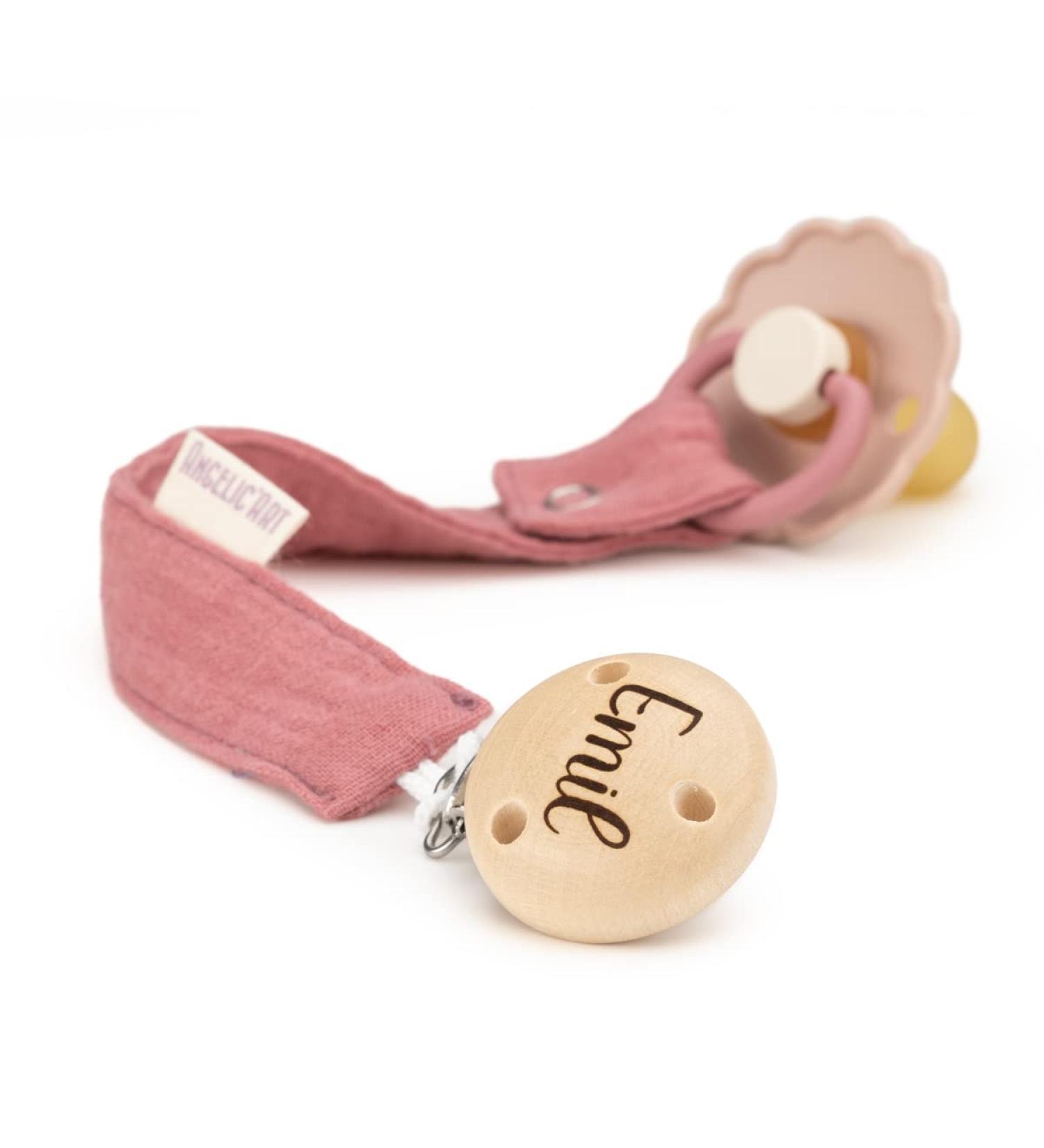 AngelicArt Personalized Pacifier Strap for Boys & Girls - Custom Engraved Name Large Color Selection Perfect Baby Gift (Old Pink) - Buy Online on GoSupps.com