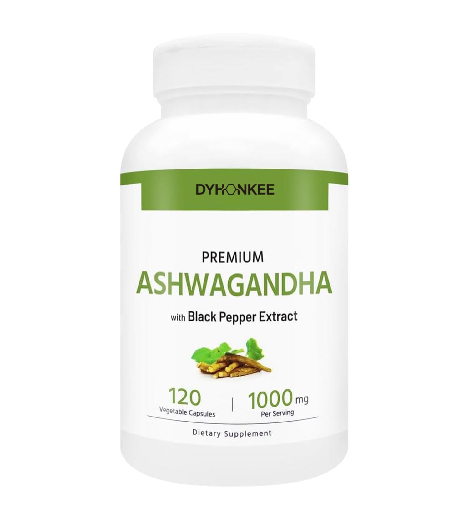 DYHONKEE Ashwagandha Supplements 1000 mg Organic Ashwagandha with Black Pepper on-GMO Gluten-Free 120 Capsules