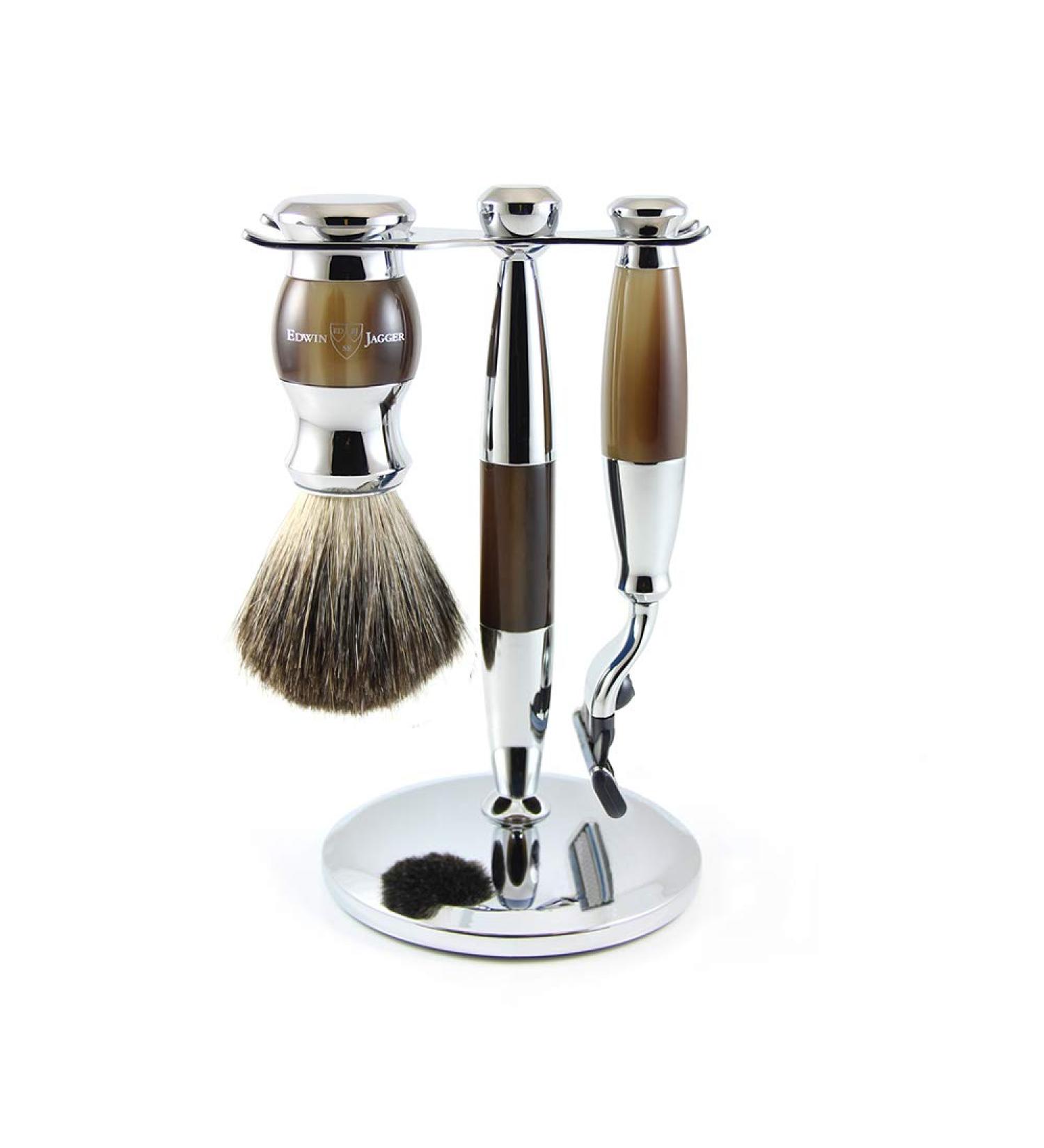 Edwin Jagger 3-Piece Shaving Set | Pure Badger Hair Brush for Mach3 Blades - Premium International Shipping - Buy Online on GoSupps.com