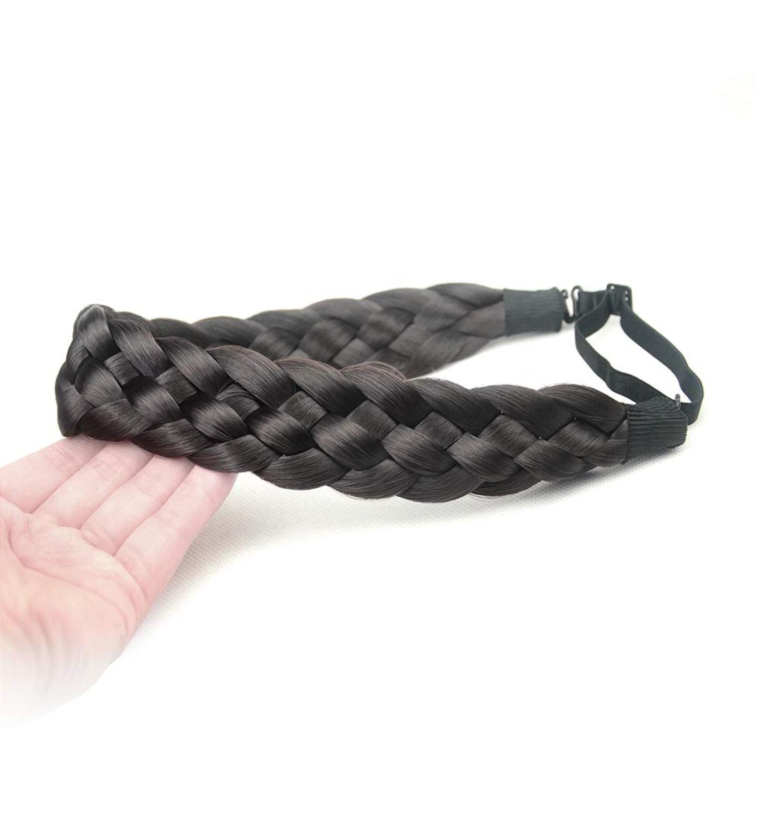 Bobiya 5 Strand Synthetic Hair Braided Headband - Classic Chunky Wide Braids for Women & Girls in Dark Brown | Elastic Stretch Hair Part - Buy Online on GoSupps.com