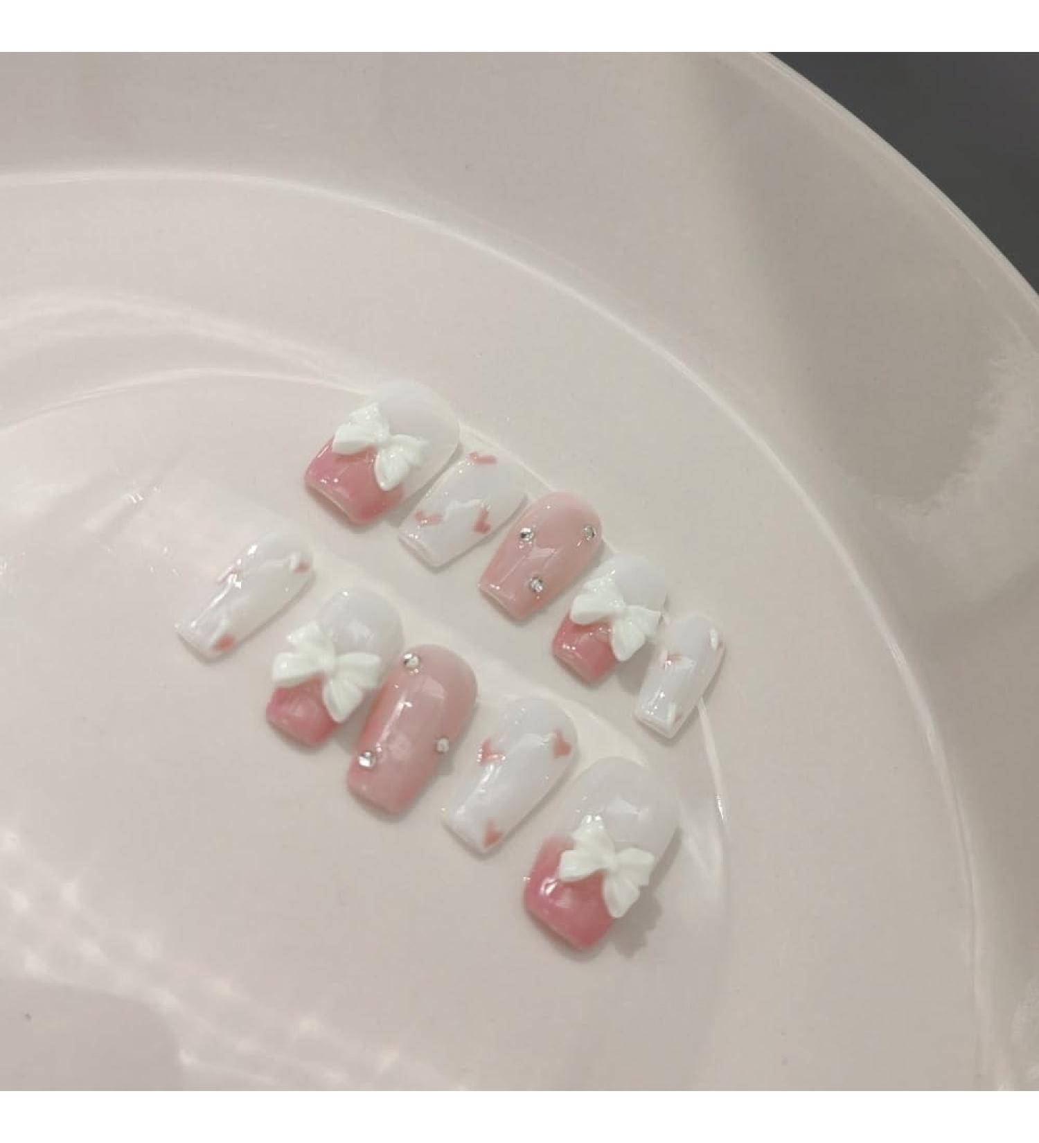 Handmade Wearing Nail Pink bow cute manicure Nail Patch Wearable Nail Removable reusable 10PCS 1 count (Pack of 1) - Buy Online on GoSupps.com