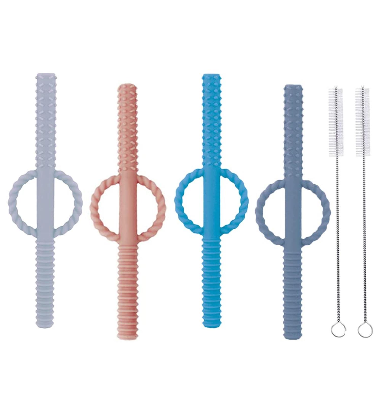 INTATIKOO Baby Hollow Teether Tubes | Soft & Durable Teething Straws | BPA Free & Easy to Clean | for Babies 0-18 Months | Deep Blue, Khaki, Beige, Green - Buy Online on GoSupps.com
