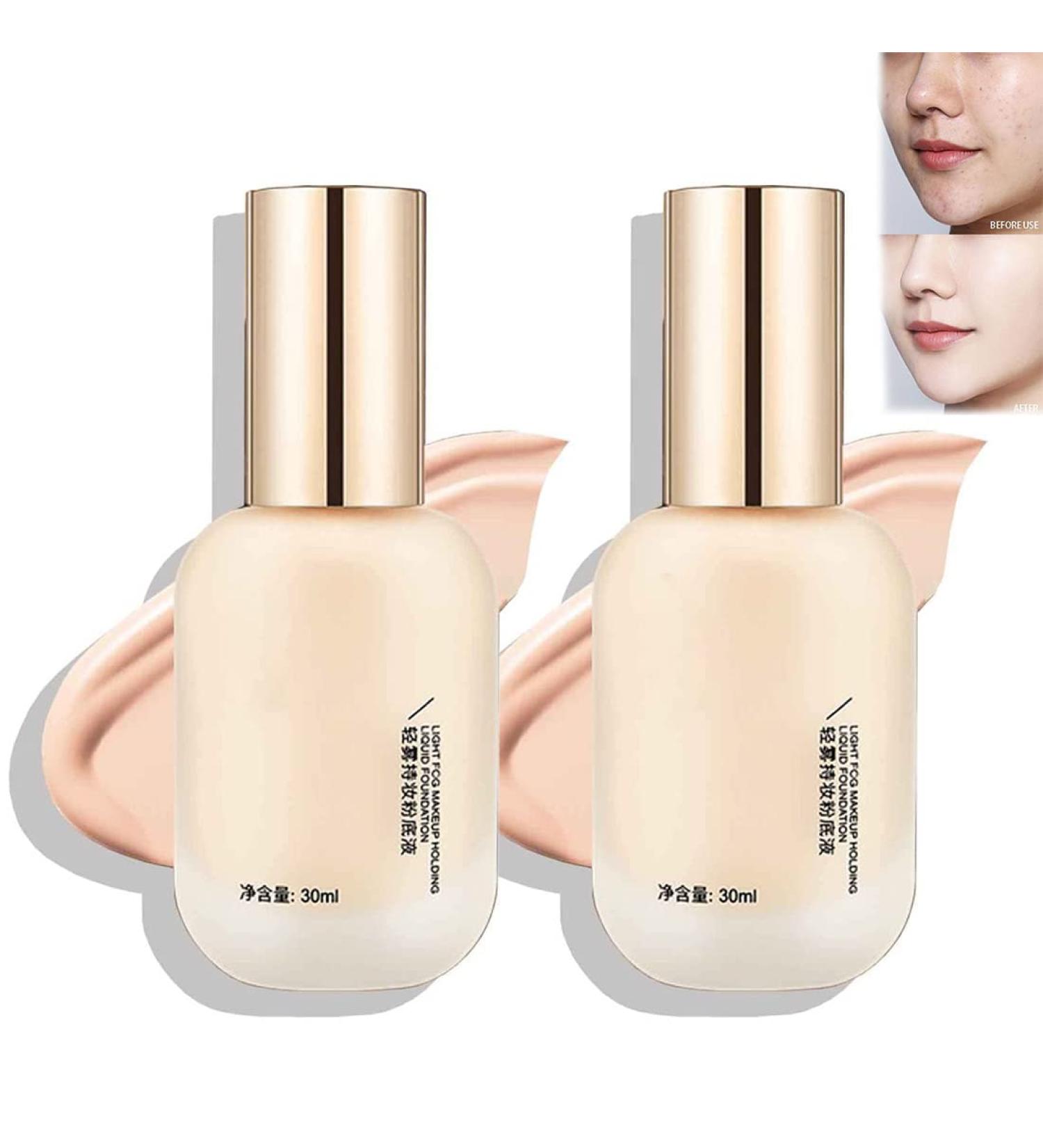 2Pcs Long Lasting Waterproof Lightweight Moisturizing Foundation Matte Oil Control Foundation Light Fog Makeup Holding Liquid Foundation Suitable for All Skin Types (02 Natural) - Buy Online on GoSupps.com