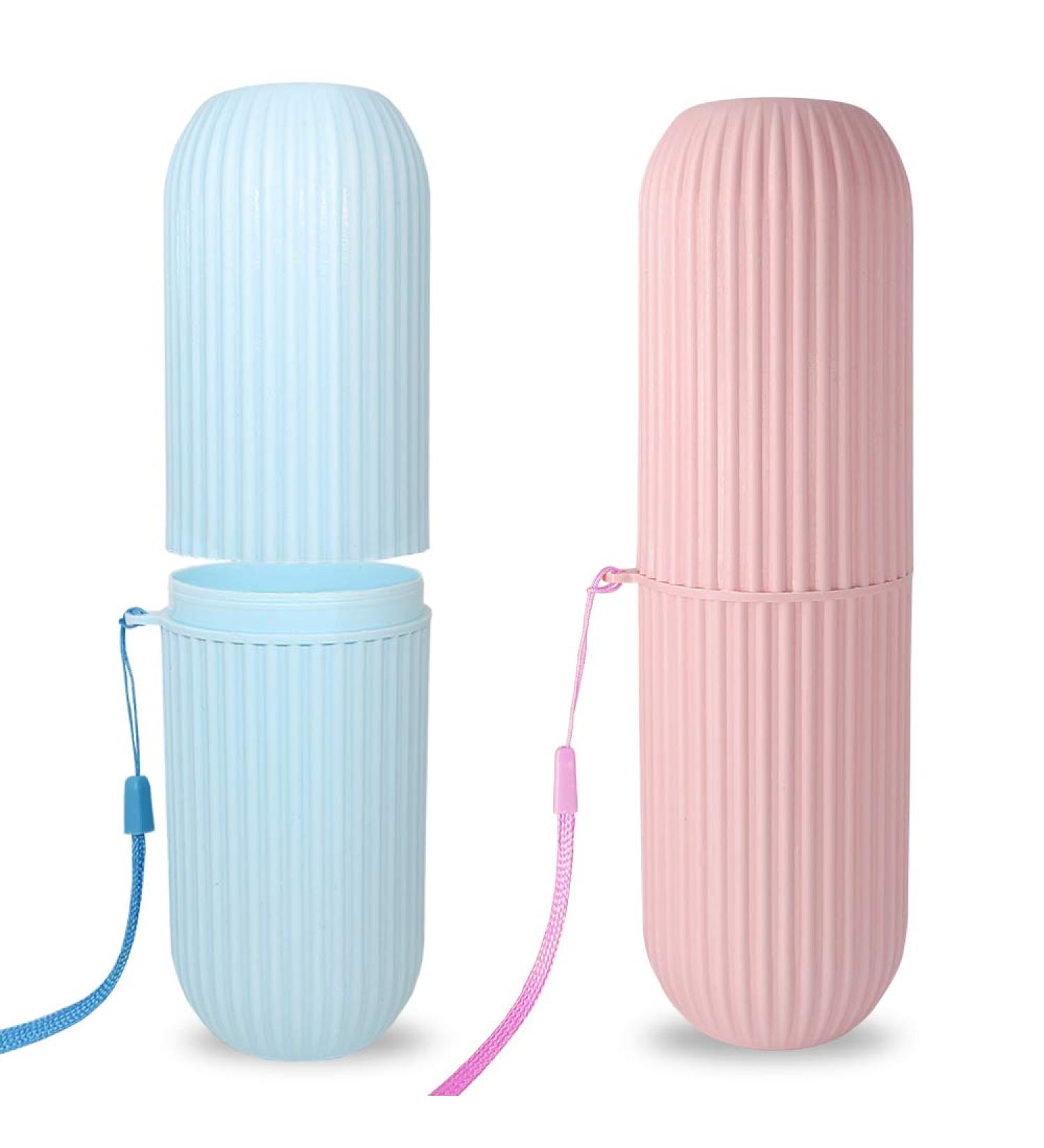 2-Pack Portable Travel Toothbrush Case Holder for Business Trips - Pink and Blue - Buy Online on GoSupps.com