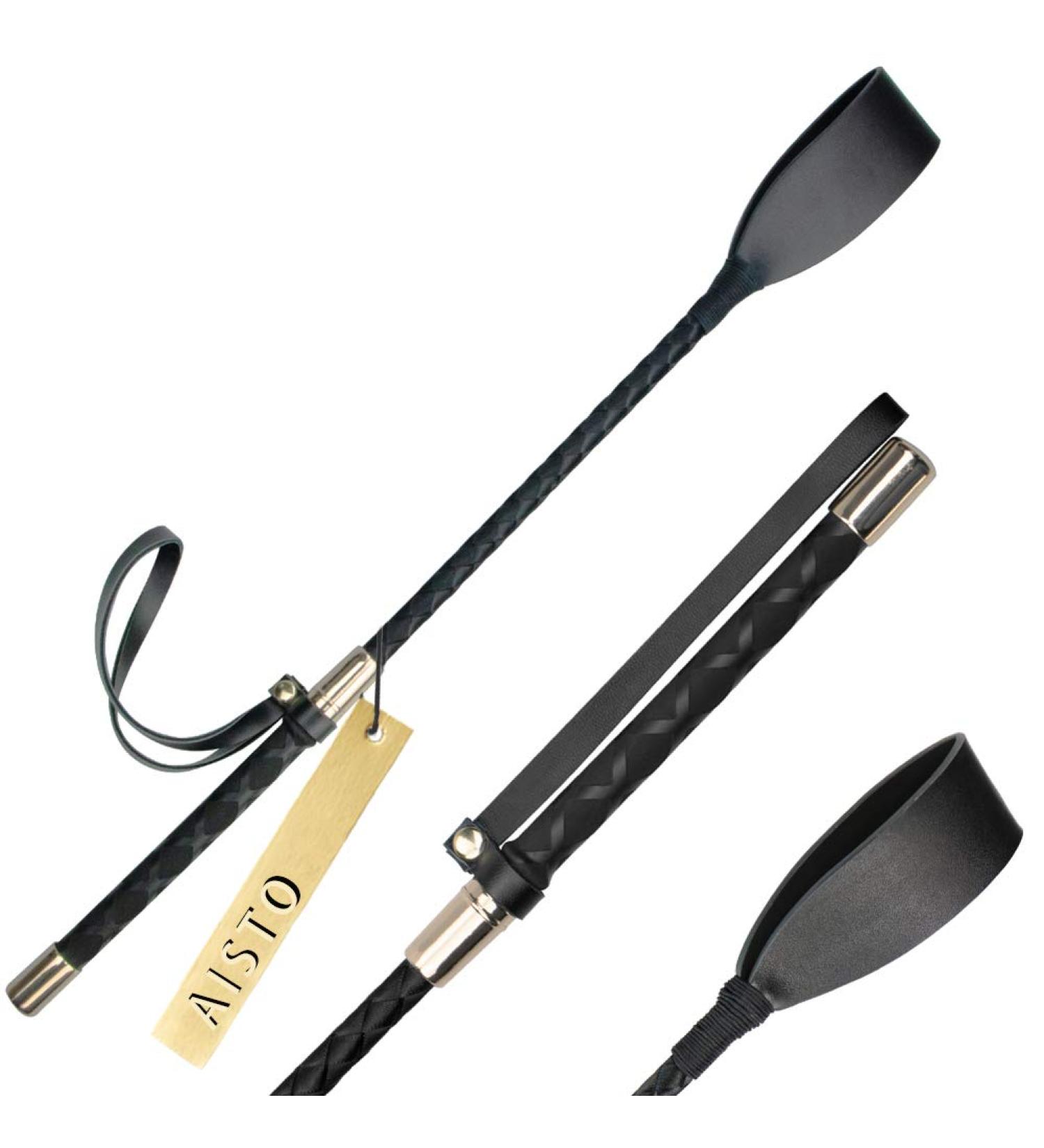 Aisto 18 Inch Riding Crop with Double Slapper | Leather Equestrian Jump Bat in Black Purple - Buy Online on GoSupps.com