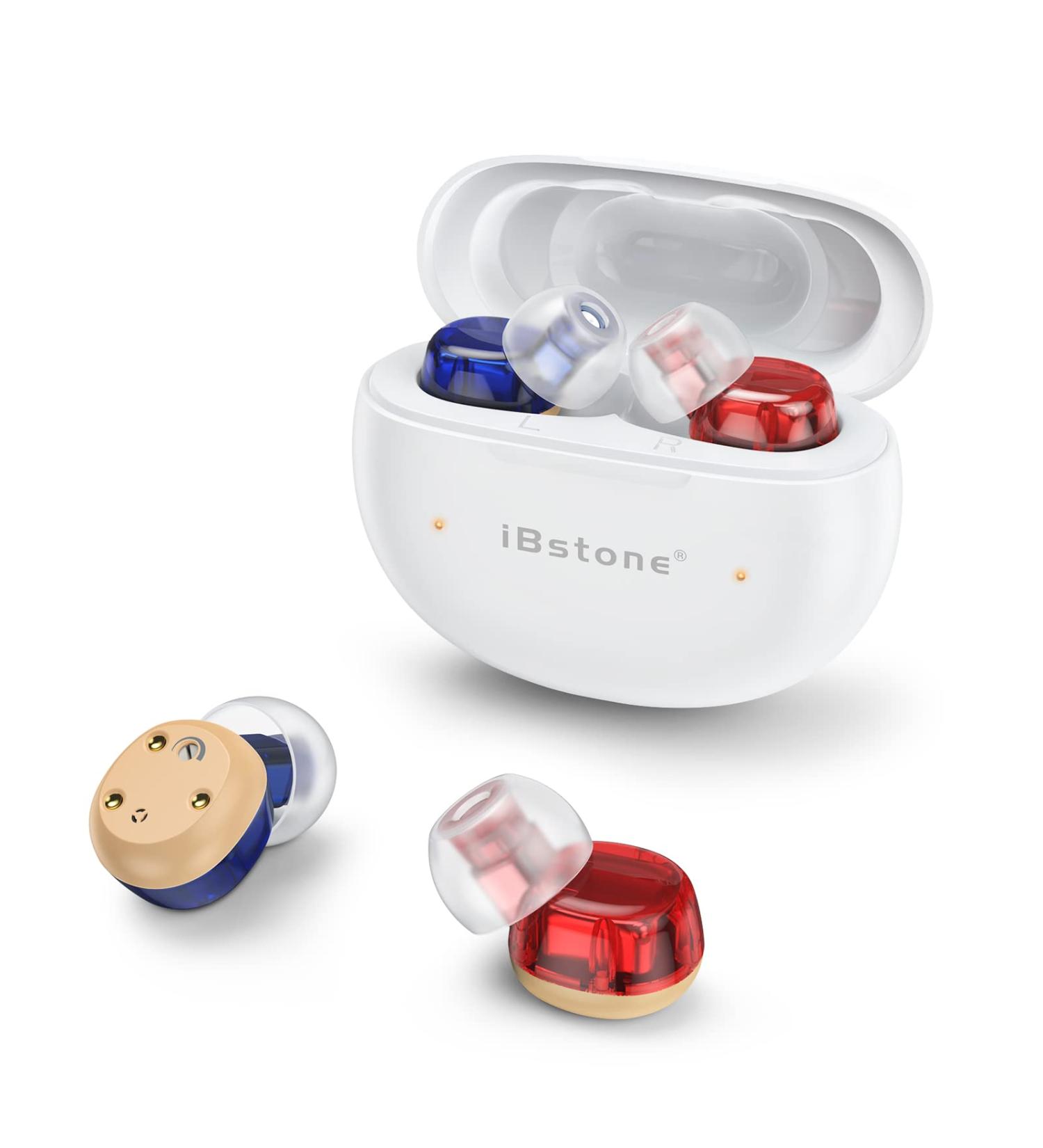 iBstone Rechargeable Hearing Aid, Mini Completely-in-Canal Hearing Amplifier for Seniors with Noise Reduction, Portable Charging Case for 4 times recharging, Pair, Red & Blue, Mini-BR Blue & Red - Buy Online on GoSupps.com