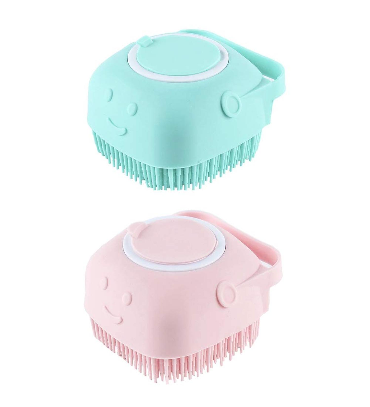 WmcyWell 80ml Silicone Massage Exfoliating Bath Shower Brush with Soap Dispenser - Set of 2, Green+Pink | Deep Cleaning for Women, Men, Children - Buy Online on GoSupps.com