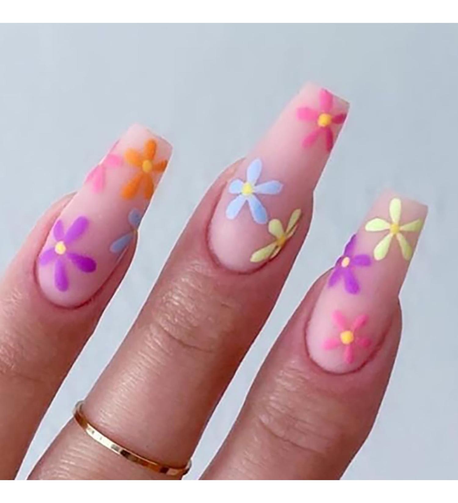 Coffin False Nails Long Fake Nails French Flowers Press on Nails Ballerina Acrylic Stick on Nails 24pcs for Women and Girls (Color : PINK Size : D) - Buy Online on GoSupps.com