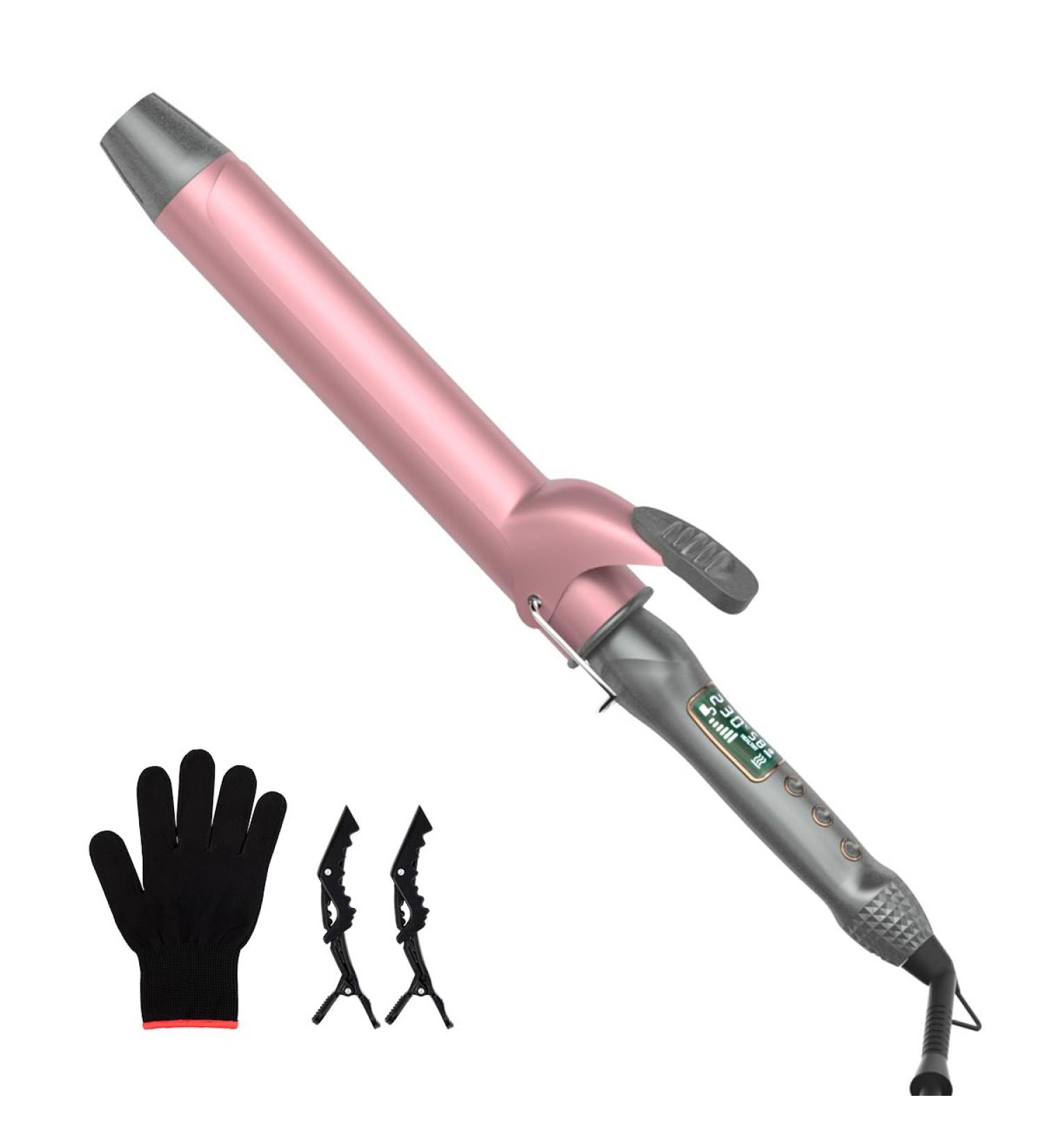 Extra Long Barrel Curling Iron 1.5 Inch - Dual Voltage Travel Hair Curler with LCD Display Protective Glove & Clips - Perfect for Long Hair Waves - Buy Online on GoSupps.com