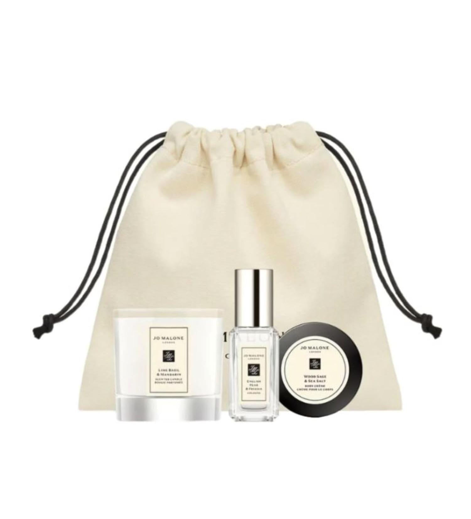 Jo Malone London Mellow & Spirited Mini Luxuries Trio - English Pear & Freesia Cologne - Wood Sage & Sea Salt Body Cream - Lime Basil & Mandarin Candle - Travel Size