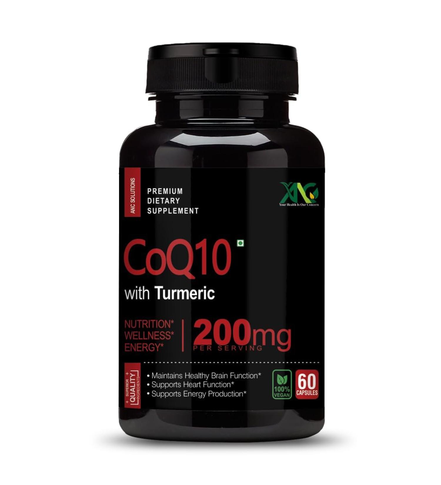 High Absorption CoQ10 with Turmeric - Extra Strength 200mg Antioxidant Supplement for Heart & Brain Health - 60 Capsules - Buy Online on GoSupps.com