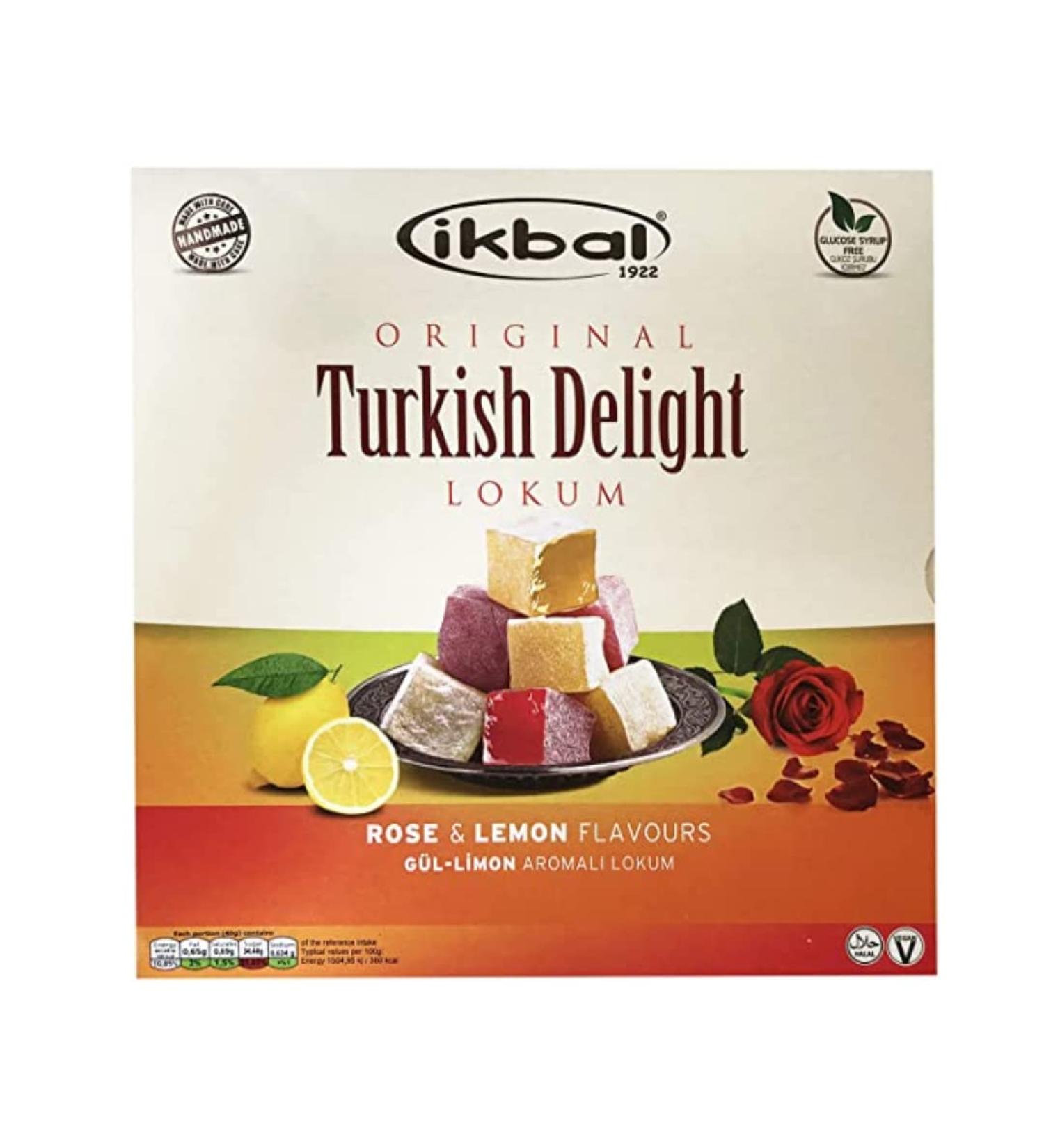 Handmade Ikbal Original Turkish Delight 350g ( Rose & Lemon) Halal Kosher Glucose-Free Vegan