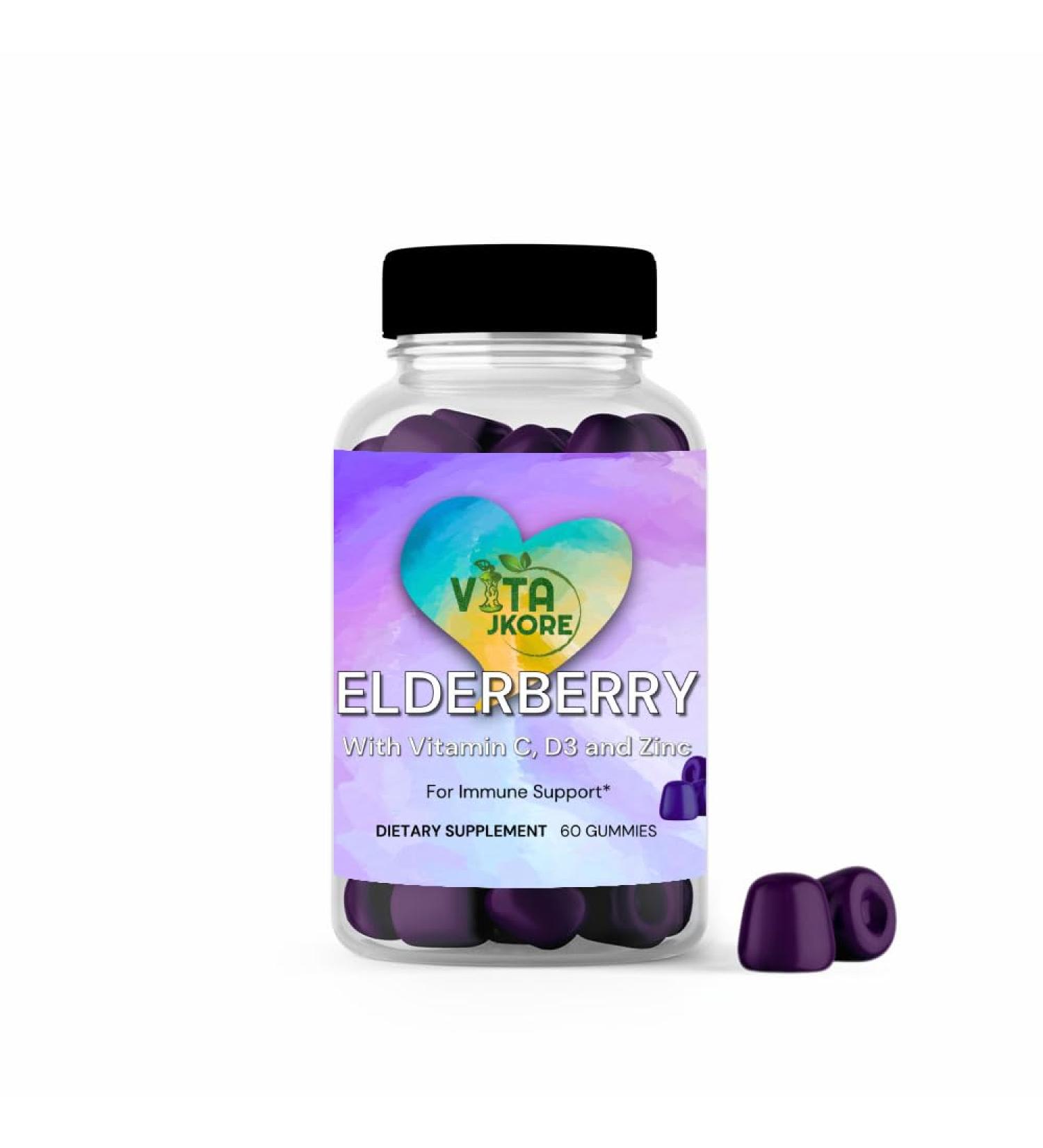 VITA JKORE Elderberry Gummies with Vitamin C Zinc & D Immune Support Supplement Plant-Based Berry Flavor 120mg Elderberry Extract Gluten-Free Vegetarian  - Buy Online on GoSupps.com