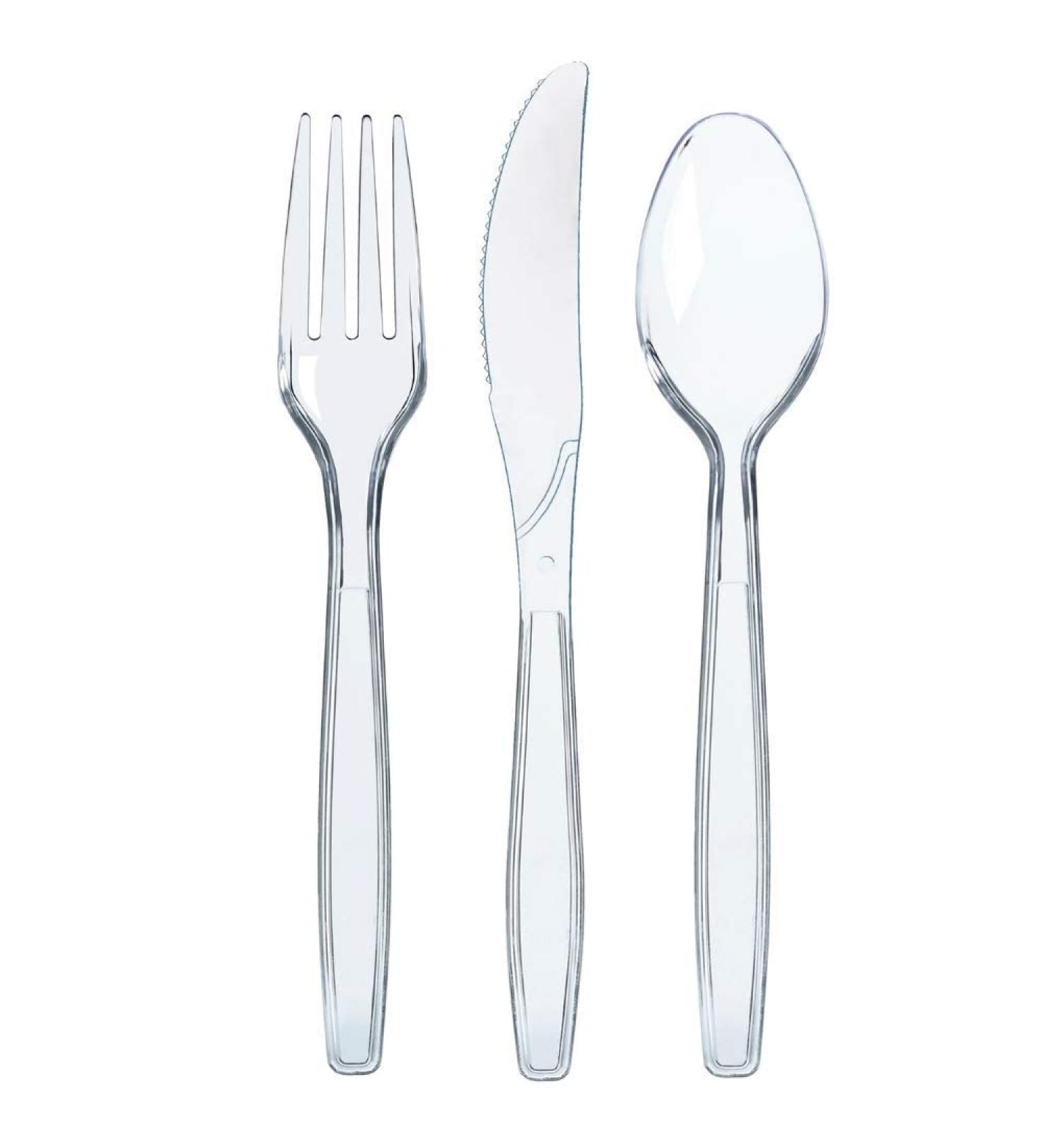 300 ct Disposable Plastic Silverware Set | Clear Cutlery Utensils | 100 Forks, 100 Spoons, 100 Knives | Heavy Duty Bulk Flatware - Ideal for Parties & Events - Buy Online on GoSupps.com