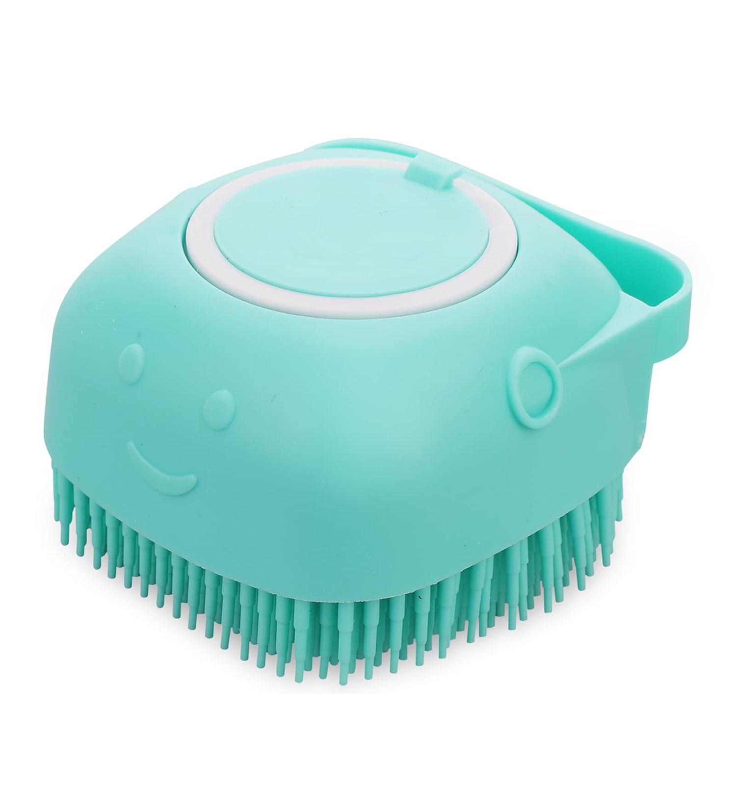 Molain Silicone Dog Cat Bath Brush Comb - Soft Grooming & Massage Brush with Shampoo Dispenser (Blue) - Buy Online on GoSupps.com