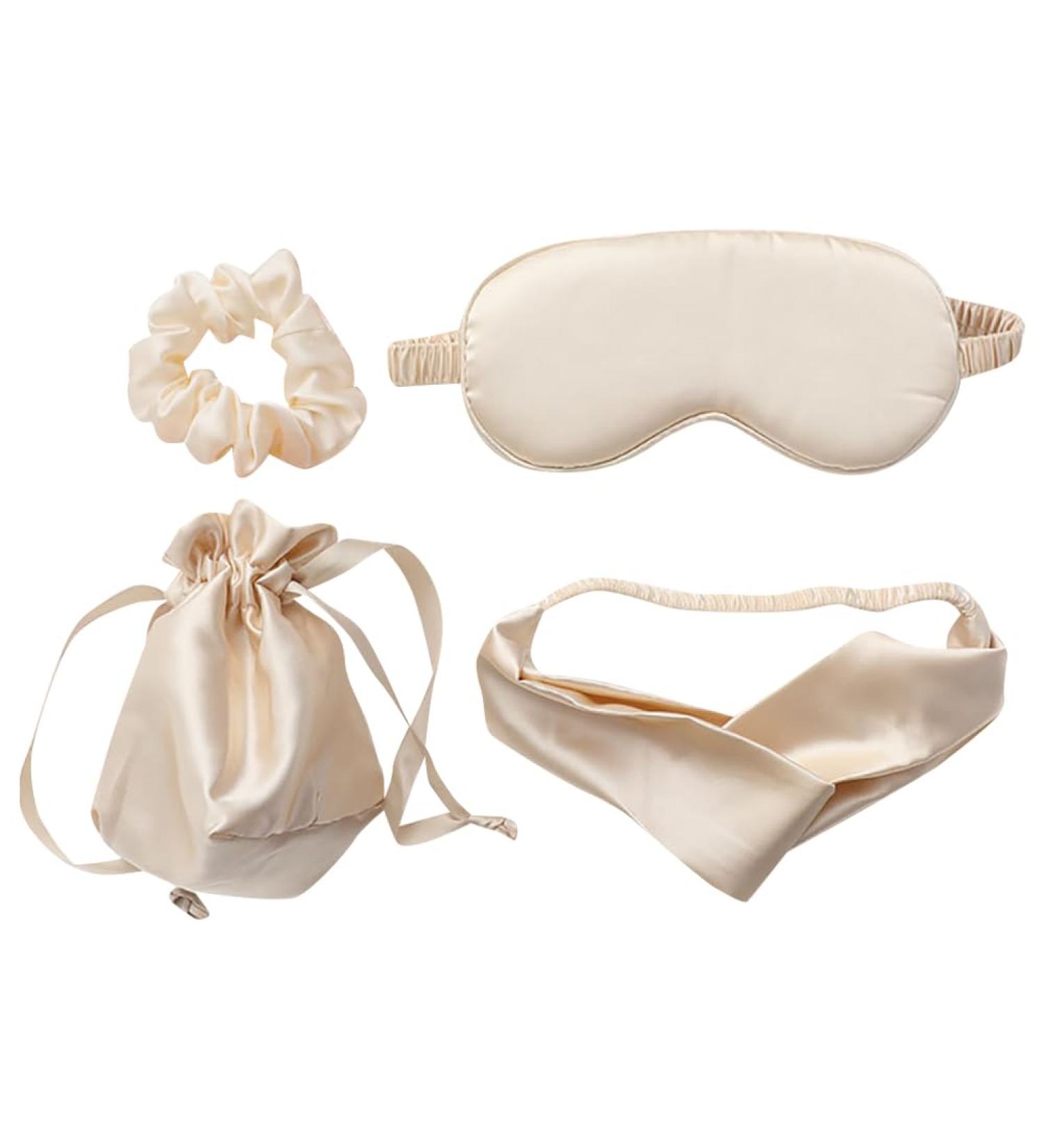 Buy 4 Pcs Silk Sleep Masks & Hair Accessories | Soft Eye Masks Scrunchies Headbands | Perfect Wedding Bridesmaid Gifts in Beige - International Shipping Available - Buy Online on GoSupps.com