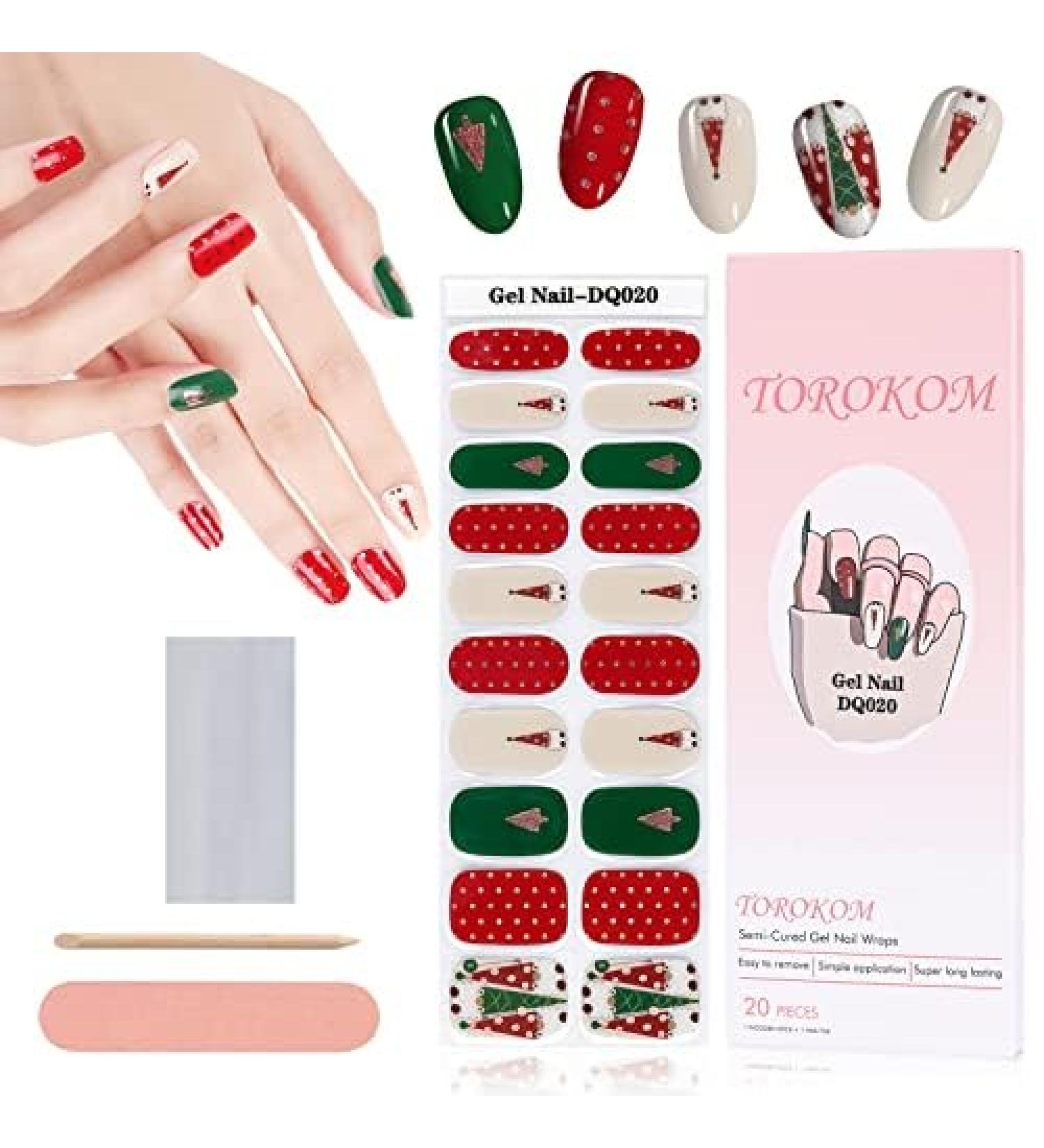 EBANKU Christmas Glitter Gel Nail Polish Strips with Stick Nail File - Long Lasting & Waterproof Full Nail Wraps Stickers - UV/LED Lamp Required (SDTRK20) - Buy Online on GoSupps.com