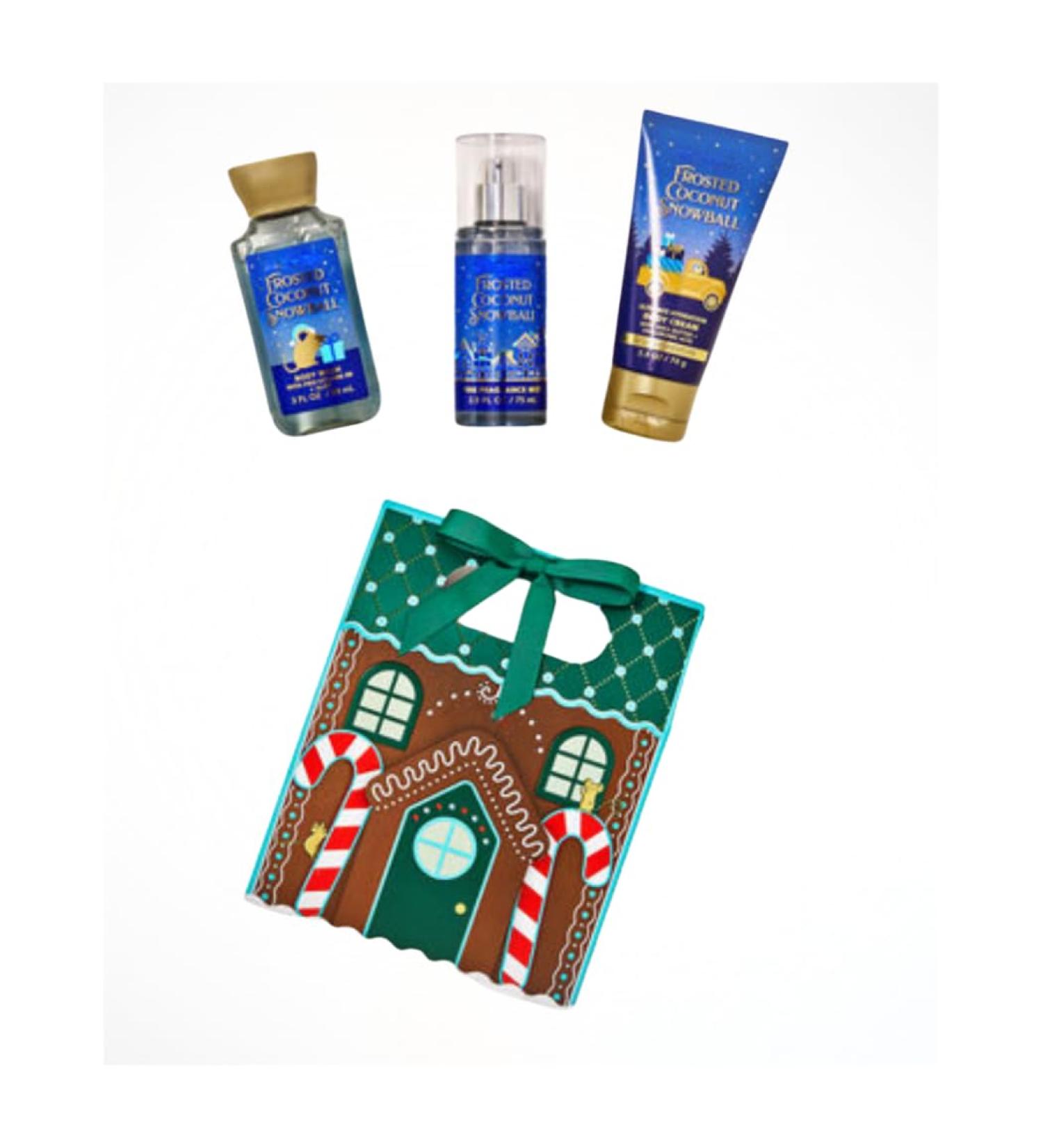 Frosted Coconut Snowball - Holiday Mini Gift Set - Fine Fragrance Mist (2.5 fl oz) Body Cream (2.5 oz) and Body Wash (3 fl oz) Arranged in Festive Gift Box