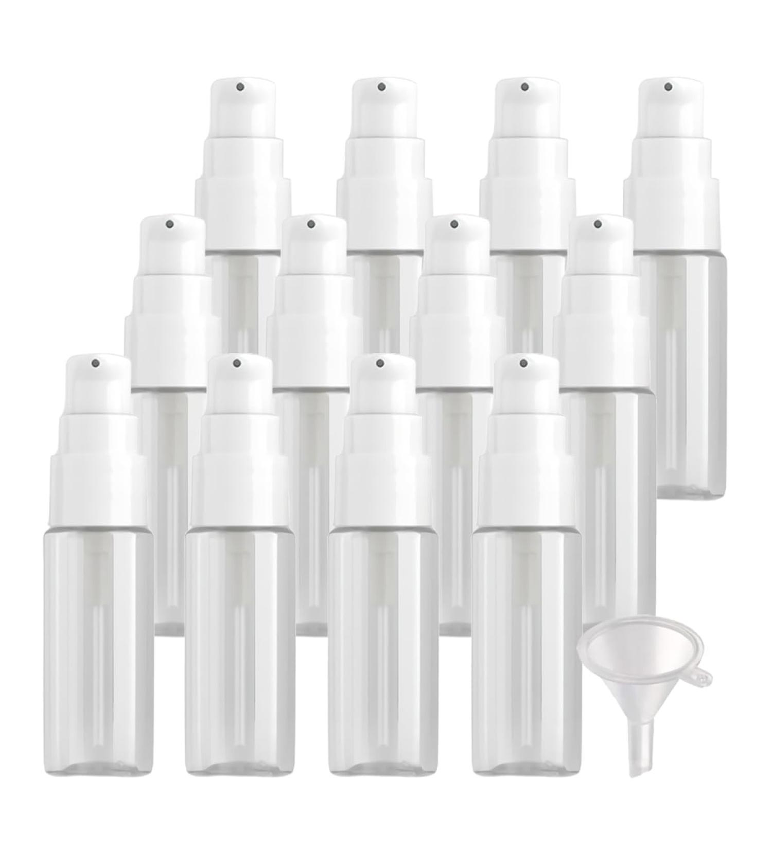 ZEOABSY 12 Pieces 20 ml Transparent Lotion Bottles with WhiteÂ Pump 20ml Empty PET Plastic Lotion Pump Bottle Cosmetic Gel Travel Container for Cosmetic Make up Cleaning + 2 x Funnel Transparent 20ml - Buy Online on GoSupps.com