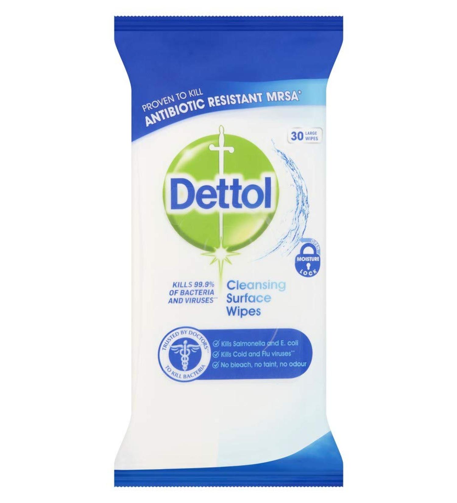 Dettol Anti-Bacterial Cleansing Surface Wipes - 30 Count (Pack of 1) - Buy Online on GoSupps.com