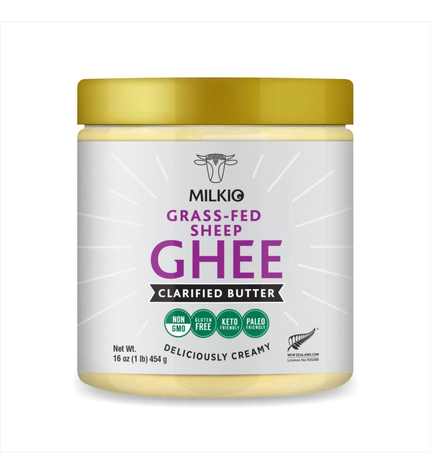 MILKIO Grass Fed Sheep Ghee 16 FL Oz - Halal Kosher Certified Clarified Butter | Paleo Keto Friendly, Non-GMO Cooking Oil - Gluten Lactose & Casein Free - Pasture Raised - Buy Online on GoSupps.com