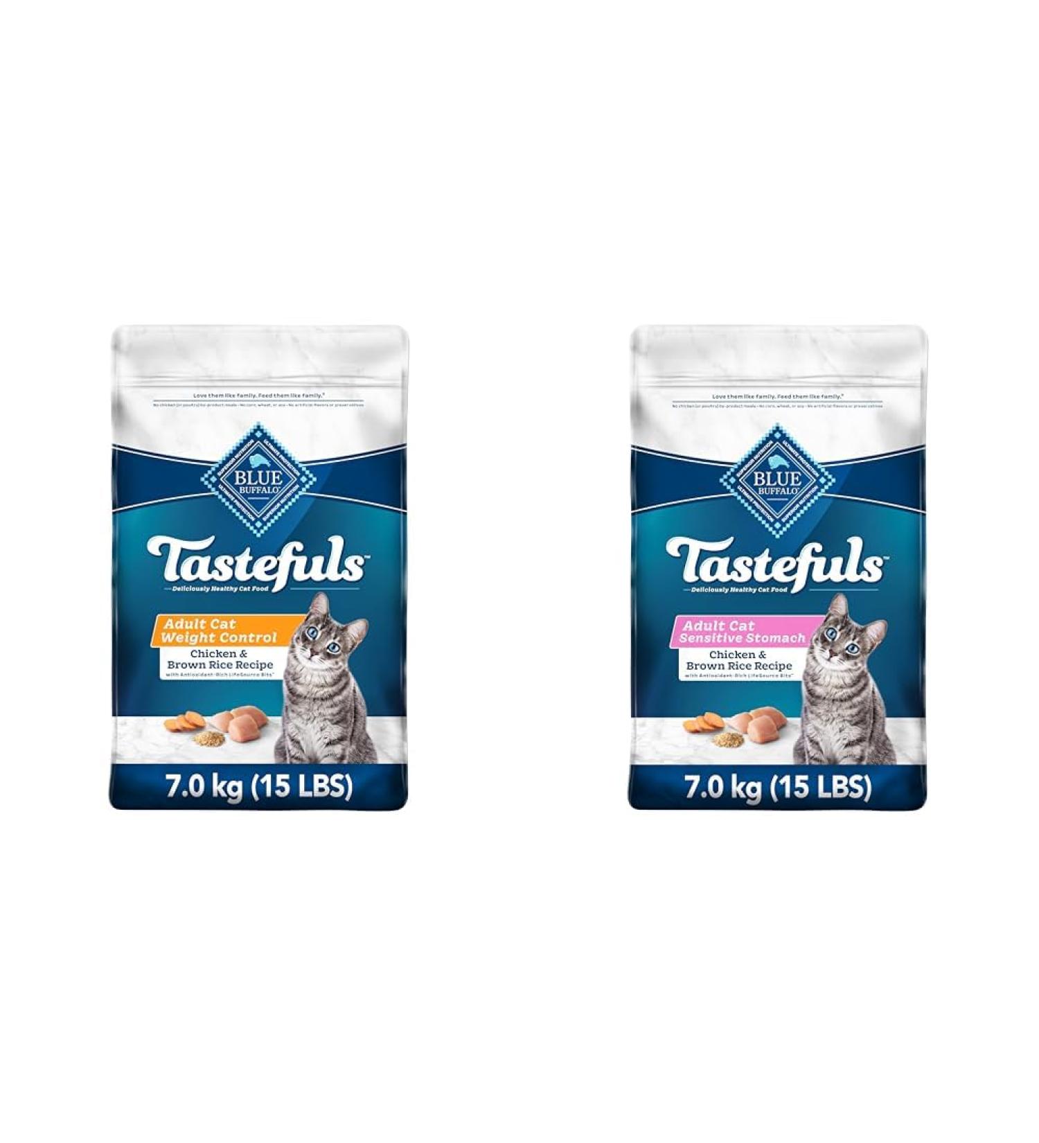 Blue Buffalo Weight Control Natural Adult Dry Cat Food Chicken and Brown Rice 6.8kg Bag Kibble Large Bag & Sensitive Stomach Natural Adult Dry Cat Food Chicken and Brown Rice 6.8kg Bag - Buy Online on GoSupps.com