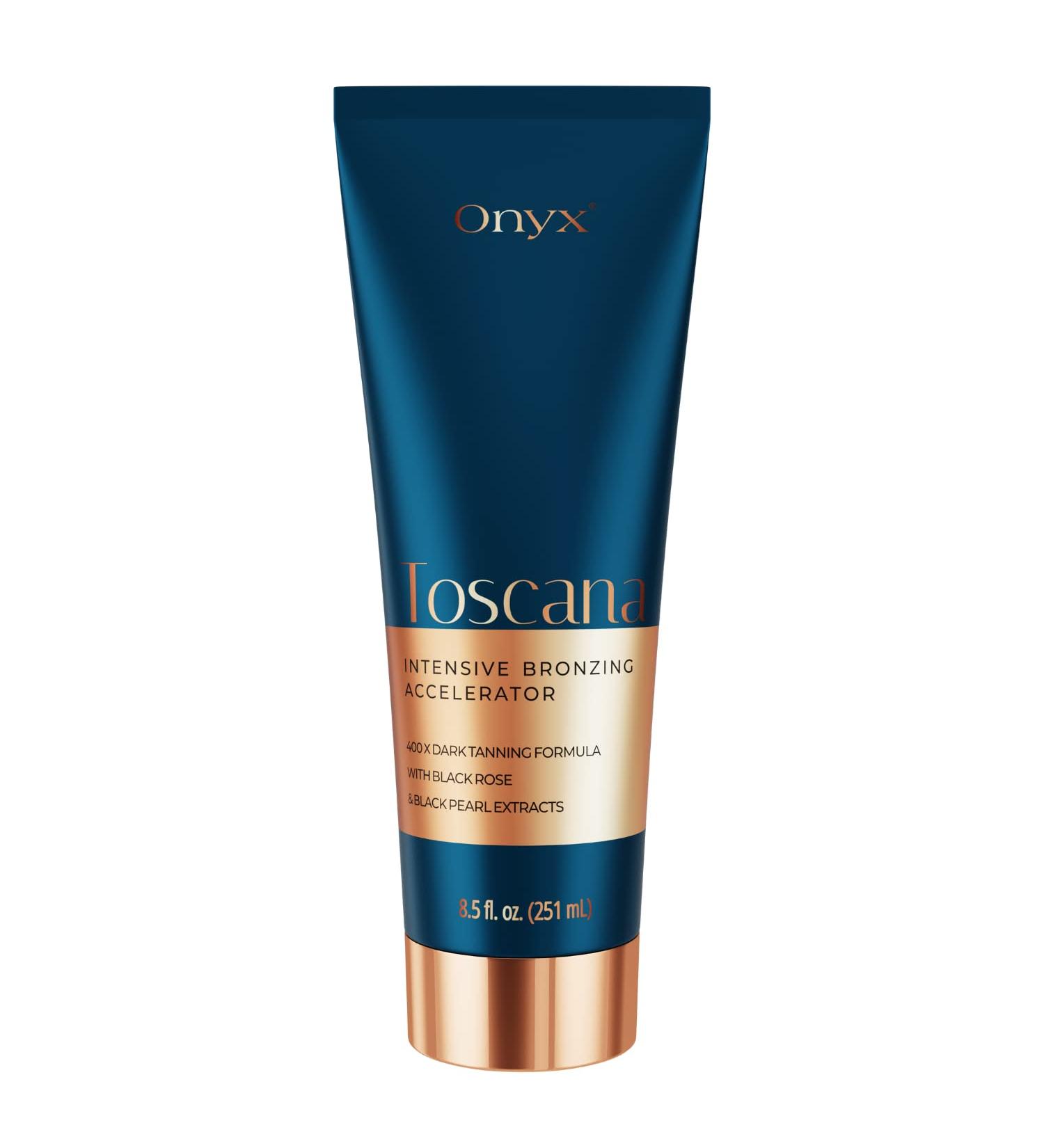 Onyx Toscana Double Tanning Lotion - Bronzer & Tan Accelerator for Indoor & Outdoor Tanning - Hydration Blend with Almond & Monoi Oil - Dark Tanning Results - Buy Online on GoSupps.com