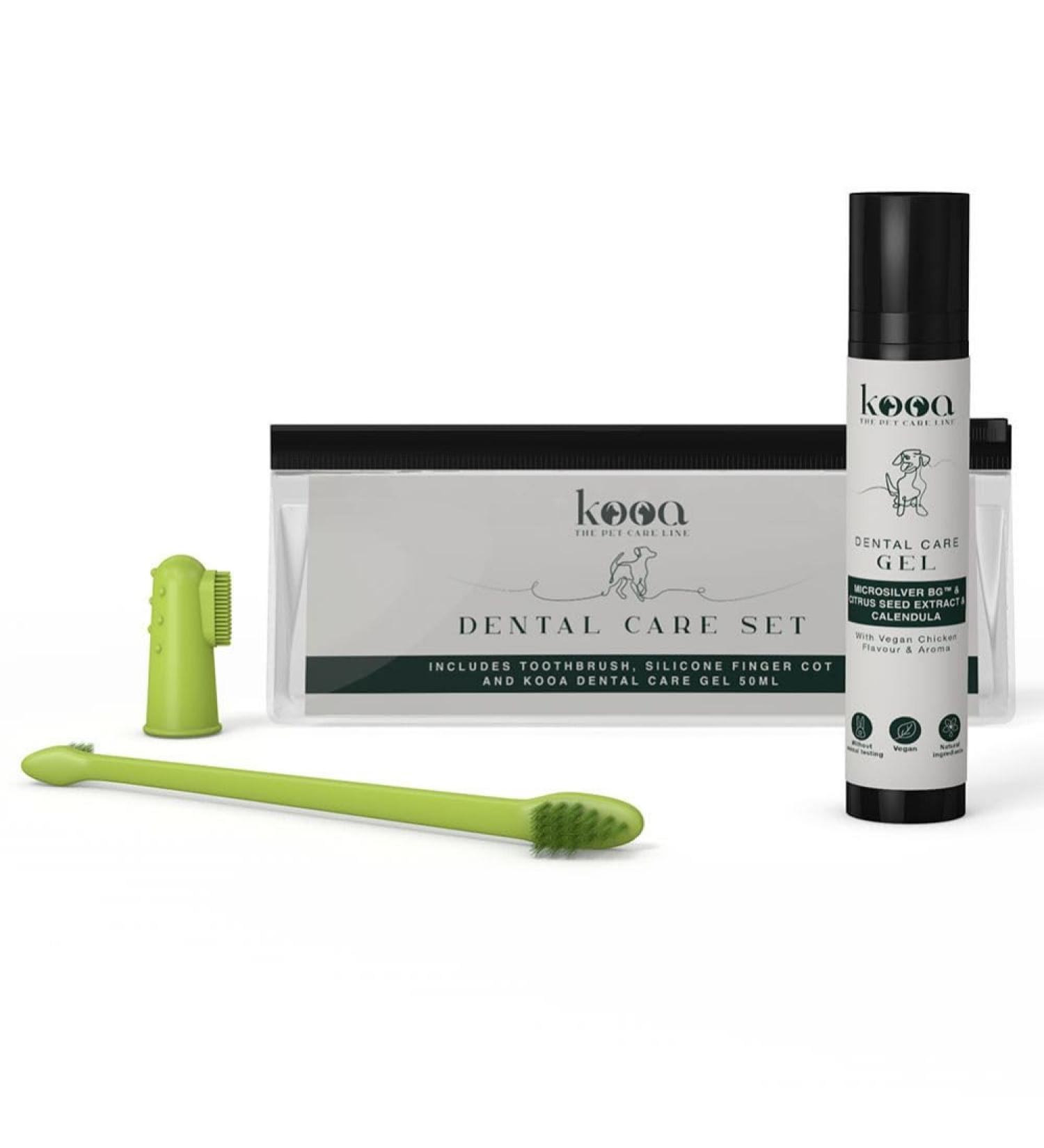 Kooa Dental Care Set - Silicone Toothbrush Fingerling & Vegan Chicken Flavor Tooth Gel (50ml) - Gentle Cleaning for All Ages - Buy Online on GoSupps.com