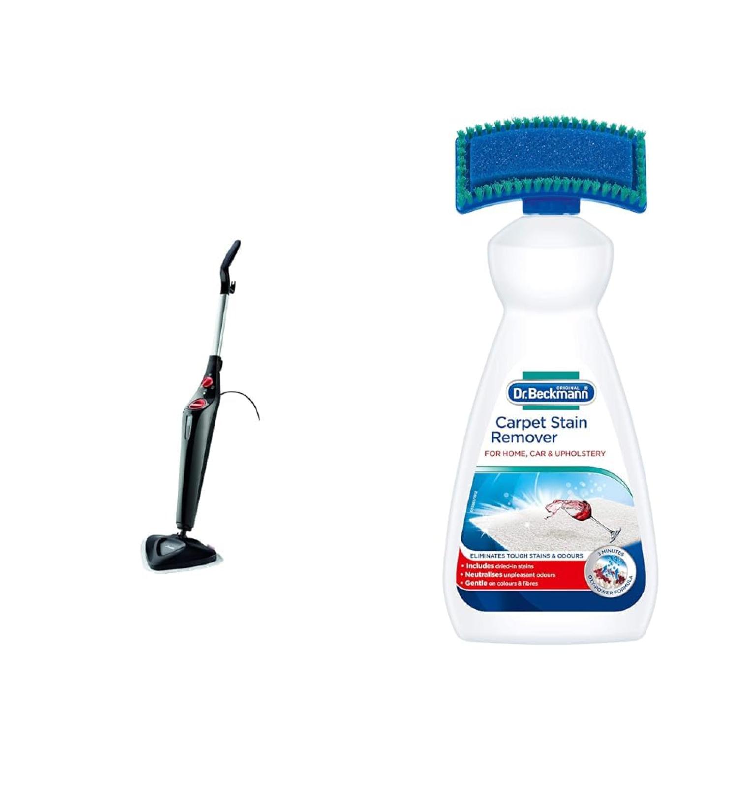 Vileda Steam Mop Plus UK Version Black Efficient and Hygienic Cleaning for Floors & Dr. Beckmann Carpet Stain Remover | Removes New and Dried-in Stains | Includes Applicator Brush 650 ml - Buy Online on GoSupps.com