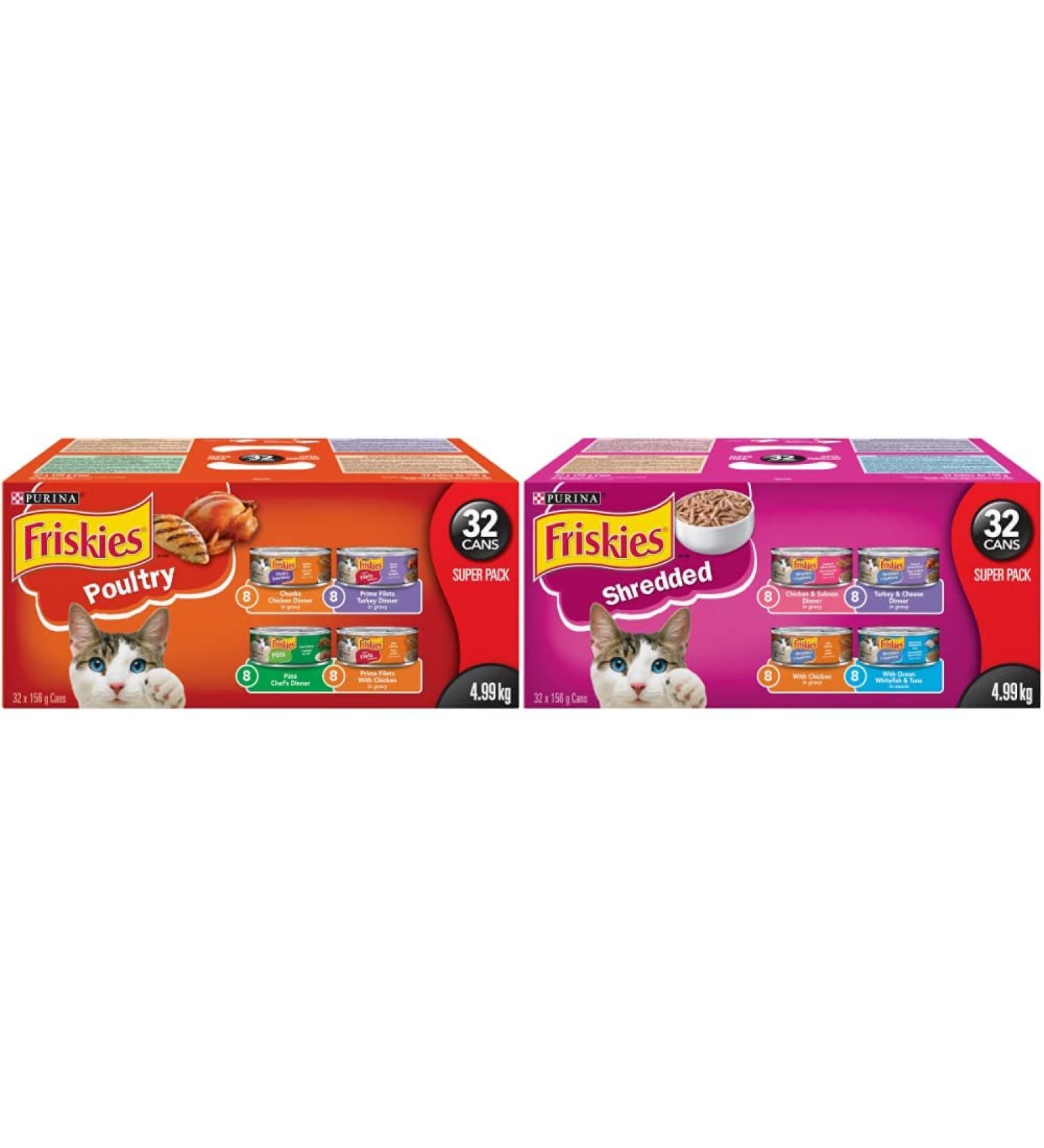 Purina Friskies Poultry Super Pack and Shredded Super Pack Cat Food (32 Cans Each) | 156 g Cans - Buy Online on GoSupps.com