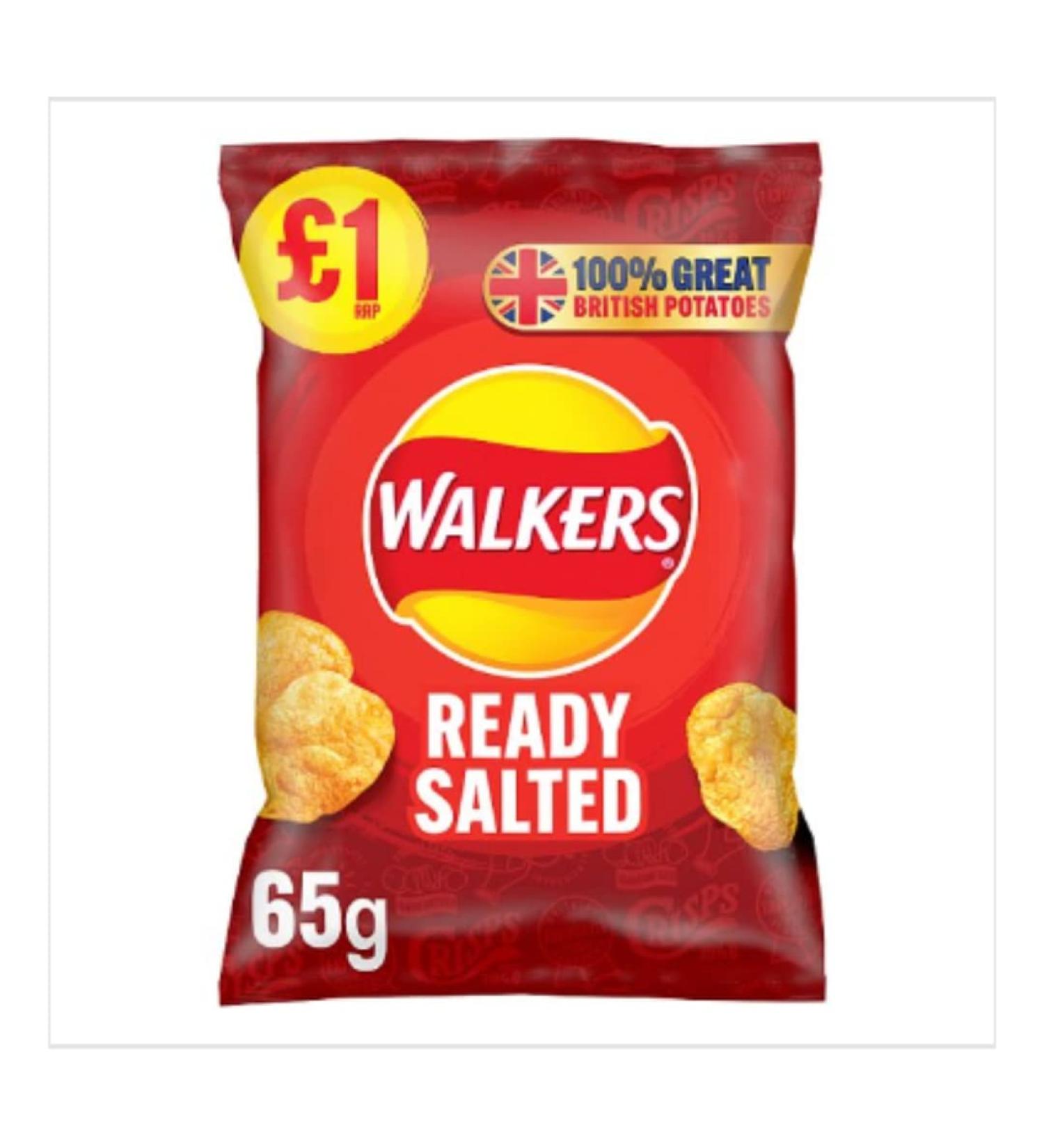 Walkers Ready Salted Crisps 65g x Case of 15 Ready Salted Crisps 15