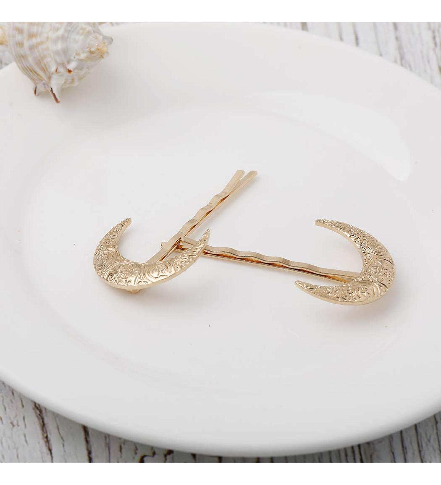 Tgirls Fashion Crescent Moon Hair Clips - Gold Hair Accessories for Women and Girls - Buy Online on GoSupps.com